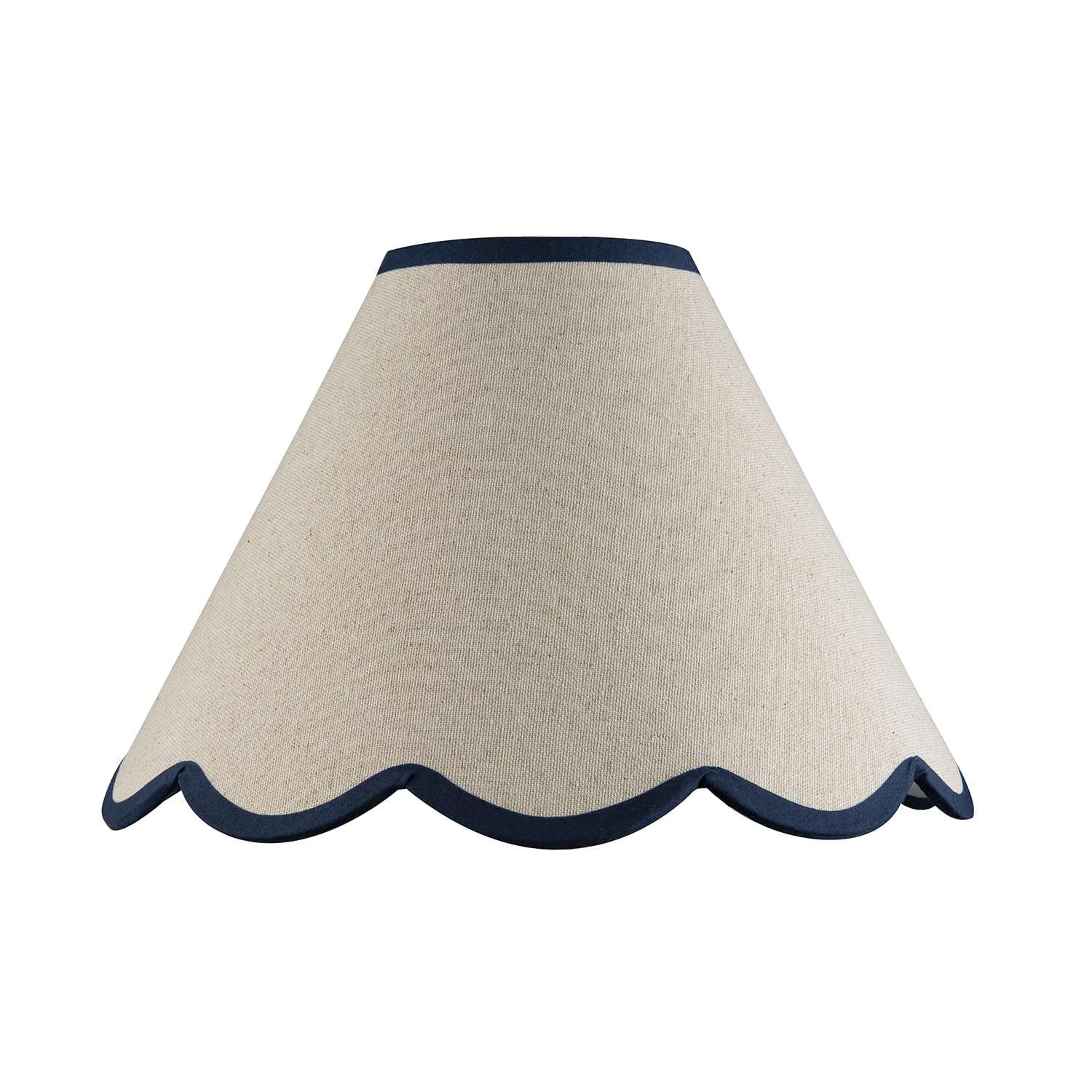 Scallop Edge Natural Textured Linen Coolie Lamp Shade with Navy Trims by Happ...
