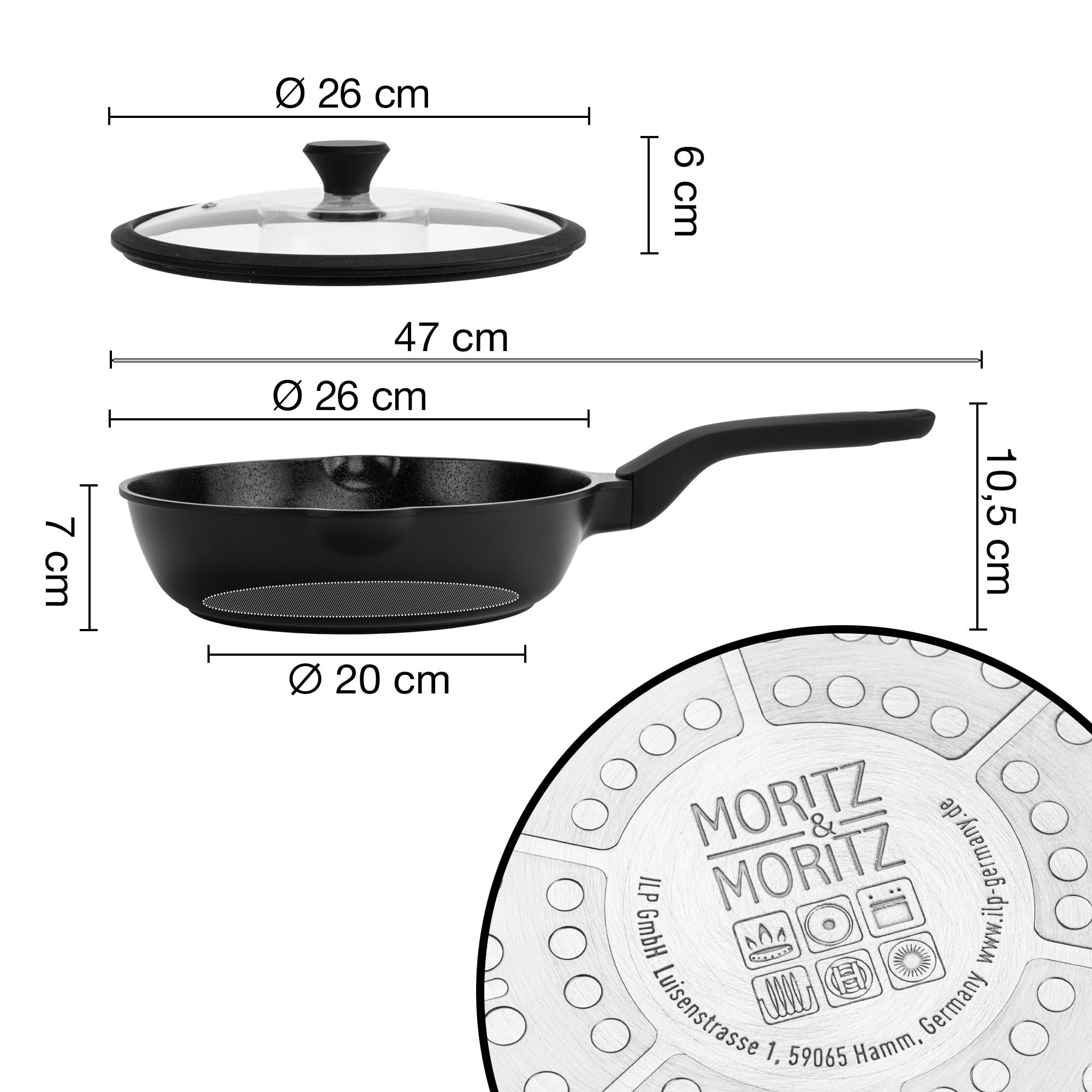 Padella Moritz & Moritz 26 Cm Con Coperchio – Antiaderente Ceramica, Impugnatura Soft Touch, Adatta A Induzione E Forno