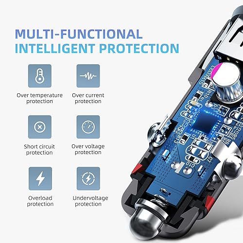 Miniatura 6 de Wyssay Paquete de 1 cargador rápido de automóvil USB C de 48 W, adaptador de cargador de coche USB PD&QC 3.0 de doble puerto, cargadores de