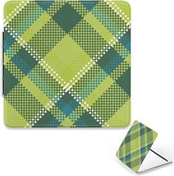 Green Blue Plaid Compact Mirror for Purse Square Tiny Mirror 2X/ 1X Magnification Travel Magnifying Mirrors Gifts for Women Purse Essentials Gifts Under 10 Dollars