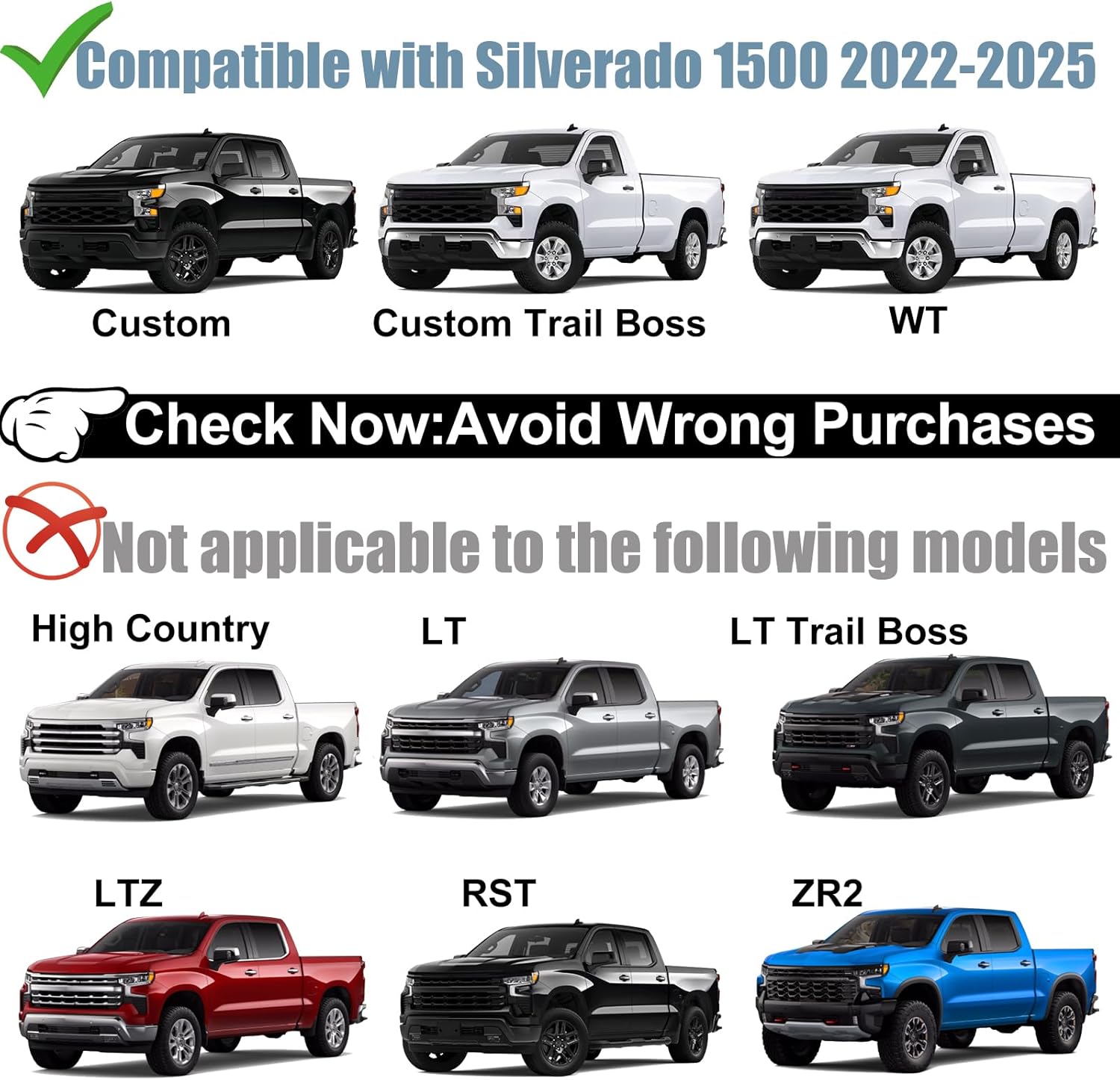 LED Front Grille Lights Fits for 2022-2025 Silverado 1500 WT Custom Trail Boss Custom Grill Lights Front Bumper Light for Chevr y Silverado 1500 Accessories 84692656 (RGB)