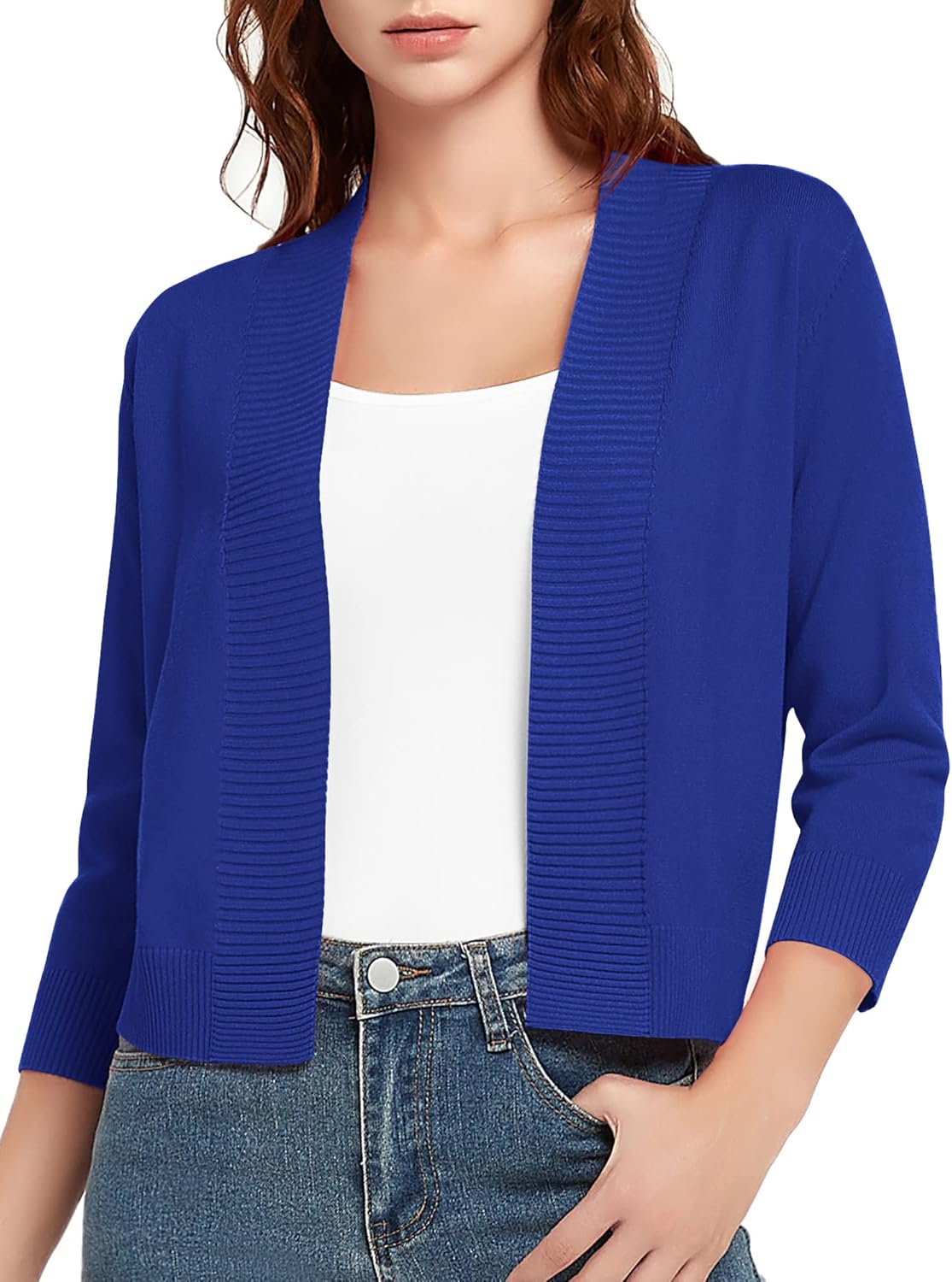 Urban CoCo Women's 3/4 Sleeve Short Cropped Cardigan Sweaters Lightweight Shrug Sweater Jacket for Dresses