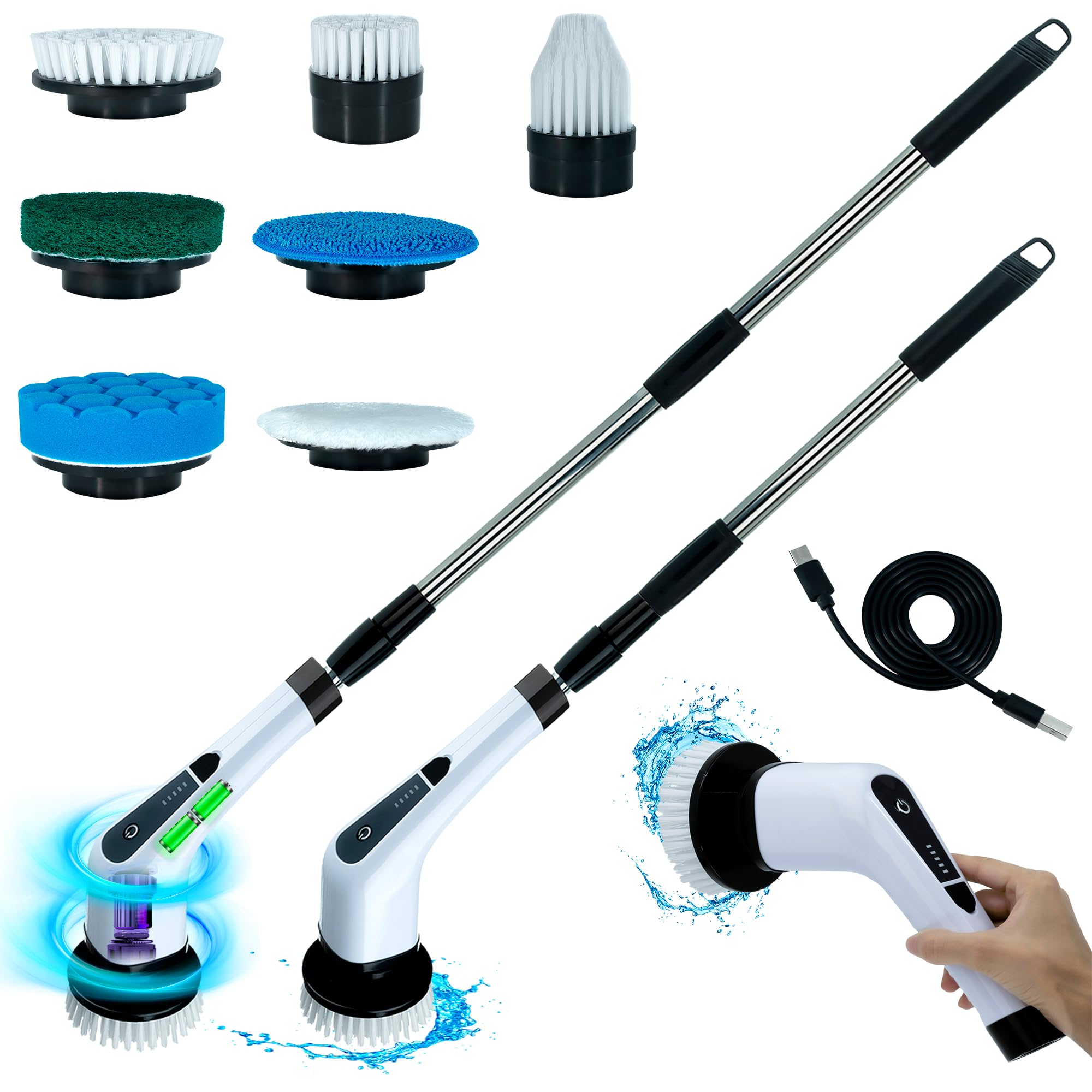 Generic Befrima Electric Spin Scrubber 7 in 1 - Waterproof Electric Cleaning Brush, Cordless Shower Scrubber with Adjustable Handle, Electric Spin Scrubber 360° and Dual Speed for Cleaning Bathroom