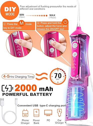 Miniatura 4 de Limpiador de dientes inalámbrico con irrigador de agua, irrigador bucal dental inalámbrico con cepillo de dientes, raspador de lengua, bolsa de
