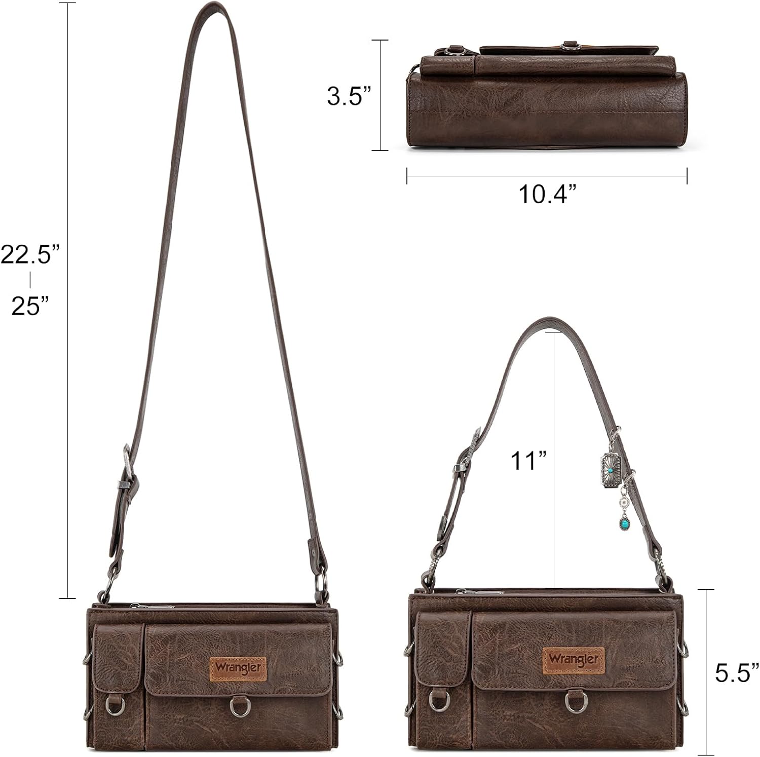 Wrangler Y2K Purse Small Shoulder Bag for Women with Western Detachable Charms & Multiple Pockets - Image 6