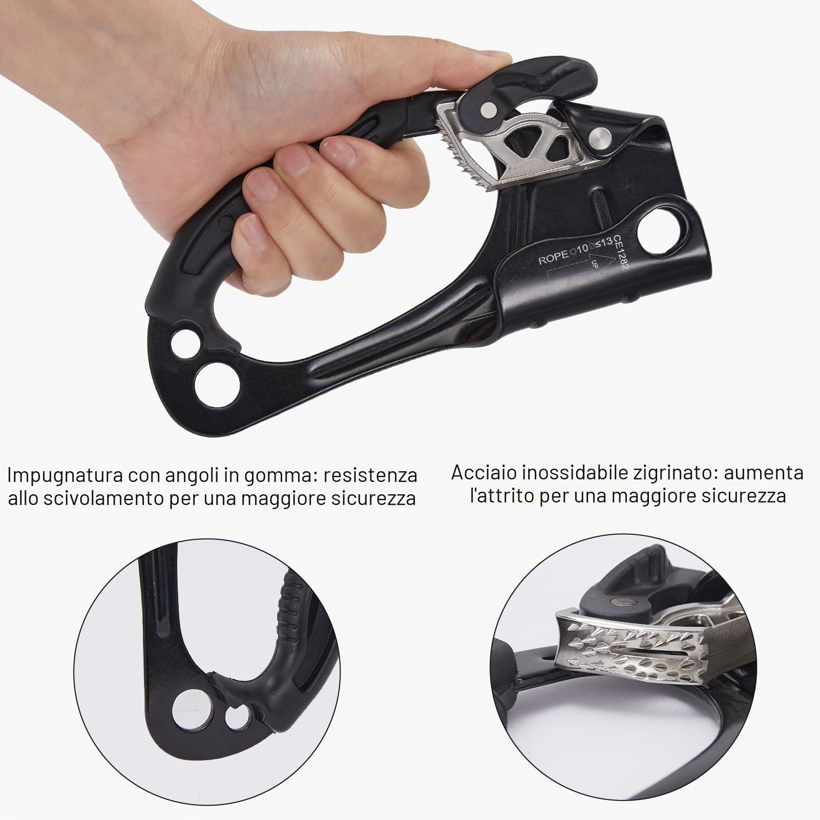 SOB Ascendente per Arrampicata Discensore per Ascensori Maniglia Corda di Montata a Mano per Attrezzature da Arrampicata Corda 8mm-13mm（Sinistra+Destra）