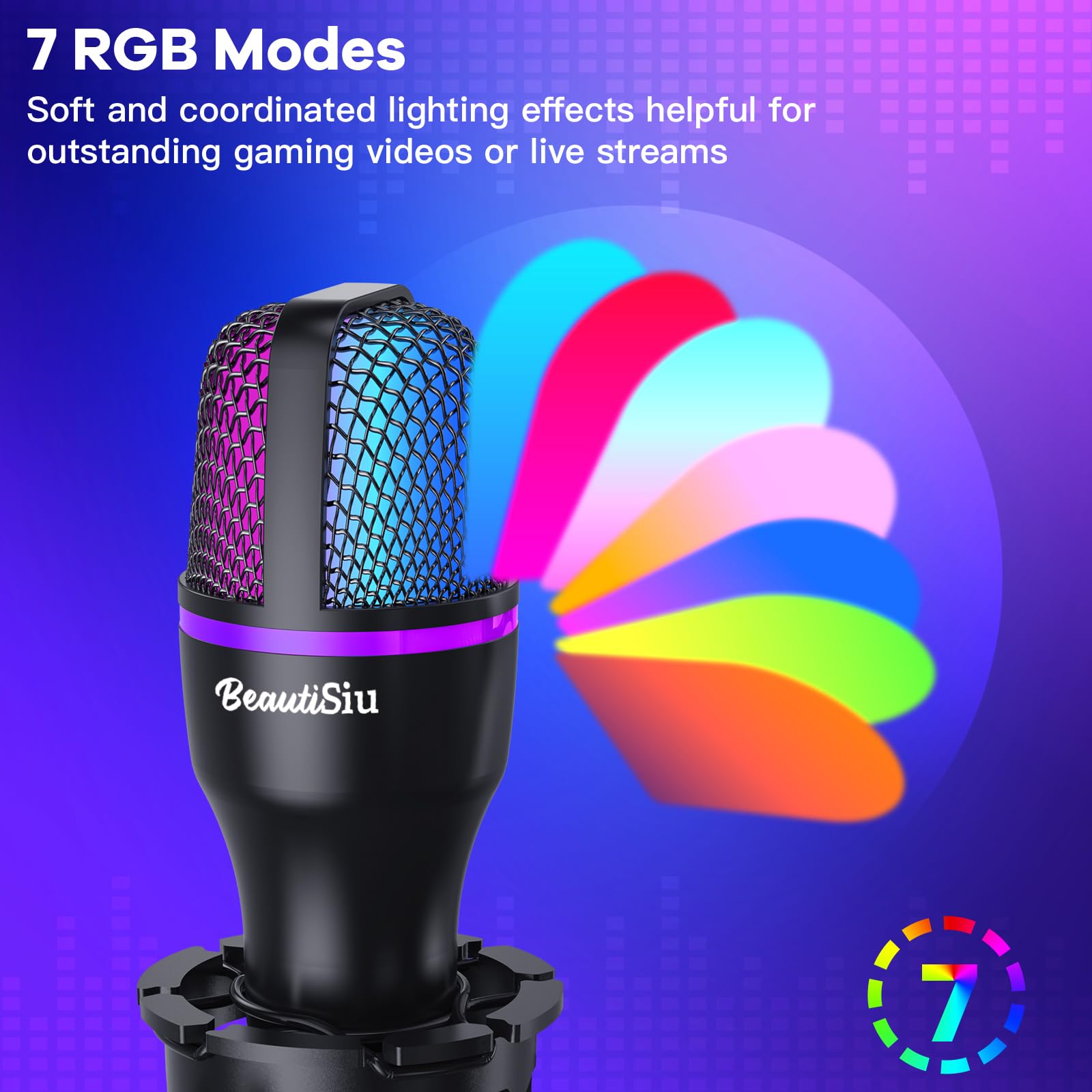Microfono USB da gioco per PC - Microfono a condensatore RGB con treppiede, filtro pop, per streaming, podcast, chat online e videoconferenze
