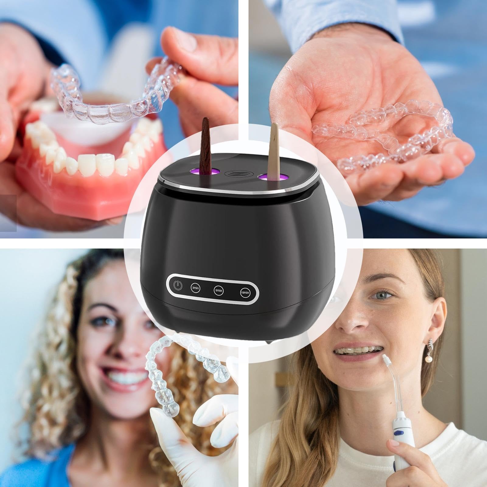 Pulitore di fermo, 52khz Aligner Cleaner, Macchina di pulizia UV portatile | Ultrasuoni per bambini anziani adulti, Bocca Cinturino Protesi Gioielli, Casa e Viaggi, Uso domestico e in viaggio,