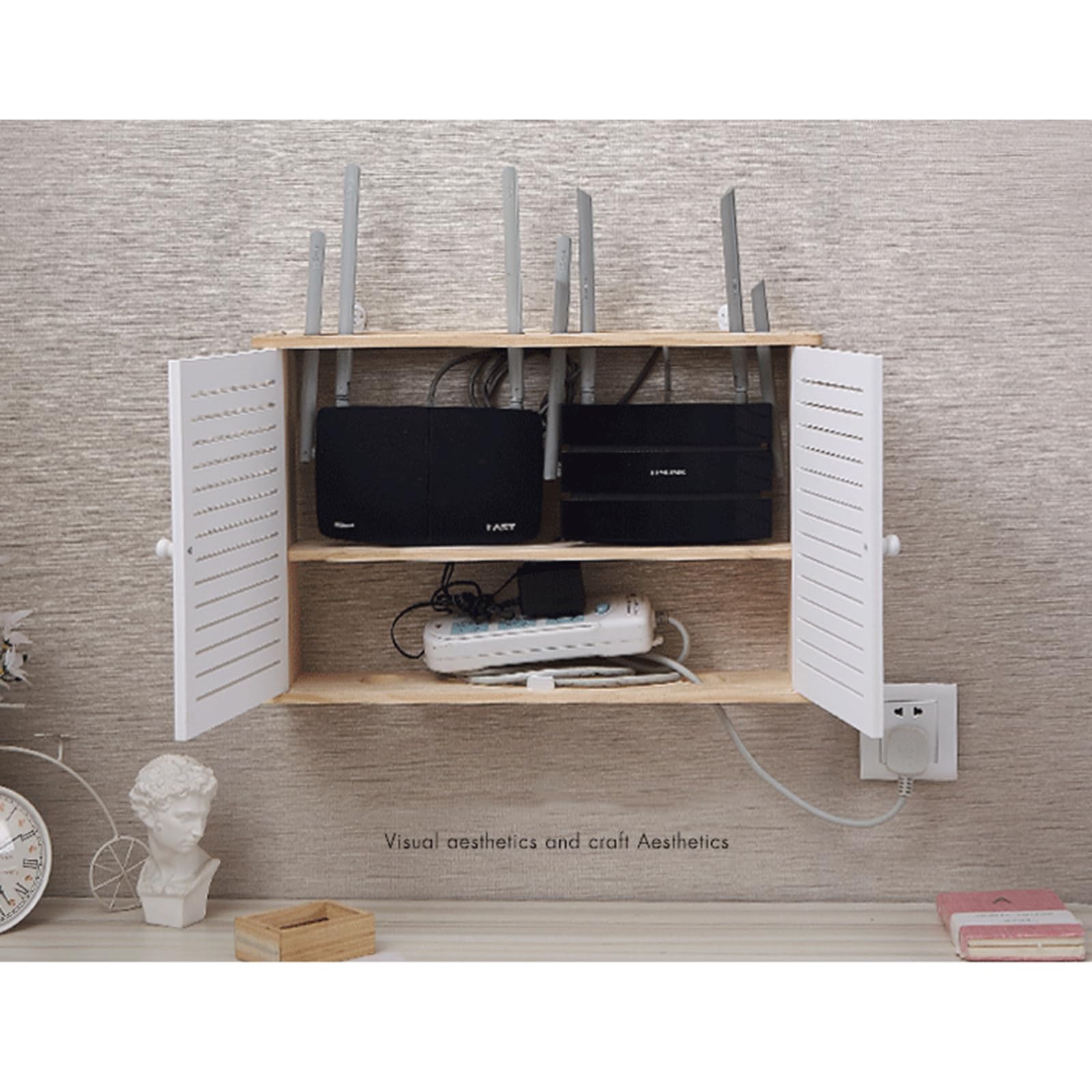 HDZNDH Router-Aufbewahrungsschrank Aus Bambus - Ordnung Für WLAN-Geräte