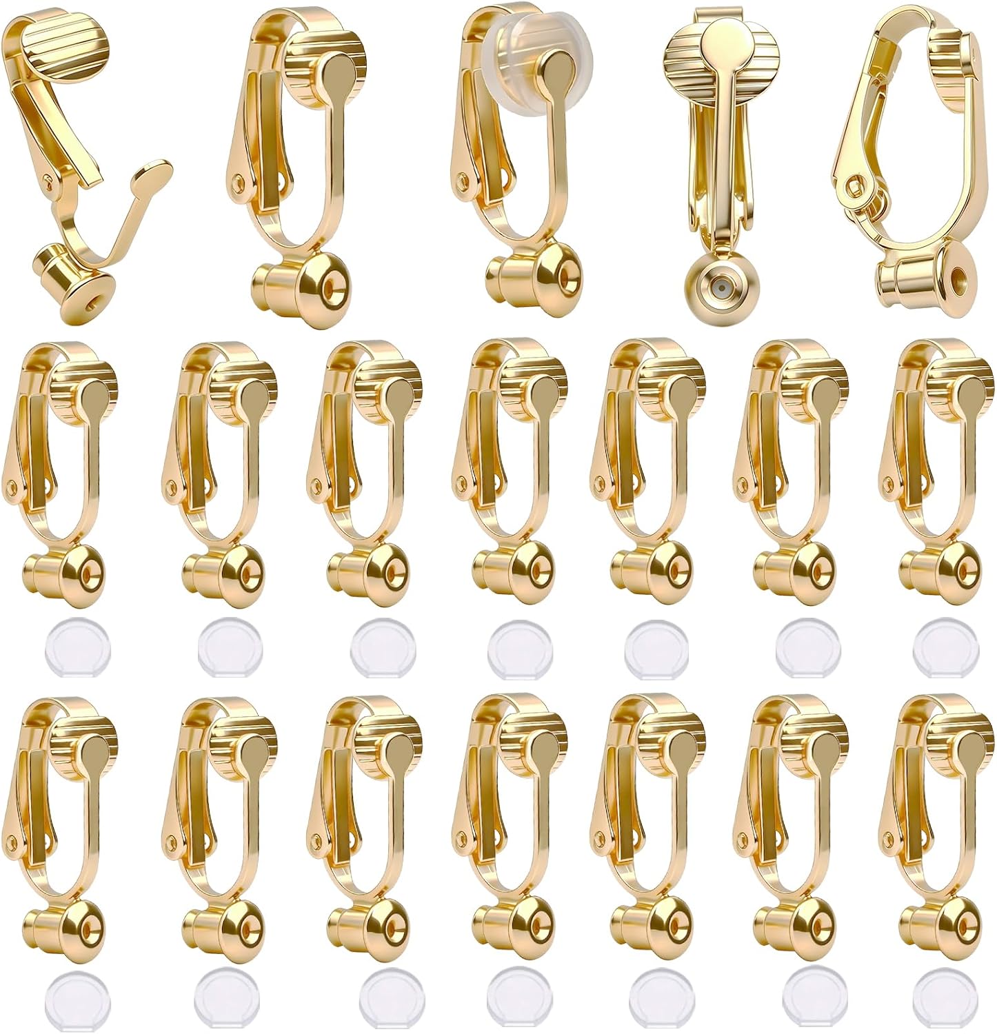 20pcs Golden Clip-on Earring Converters Hypoallergenic Brass Bullet Earring Clip Backs Components Findings Earring Designs for Women Men Non-Pierced Ears, 19.5 mm x 10 mm