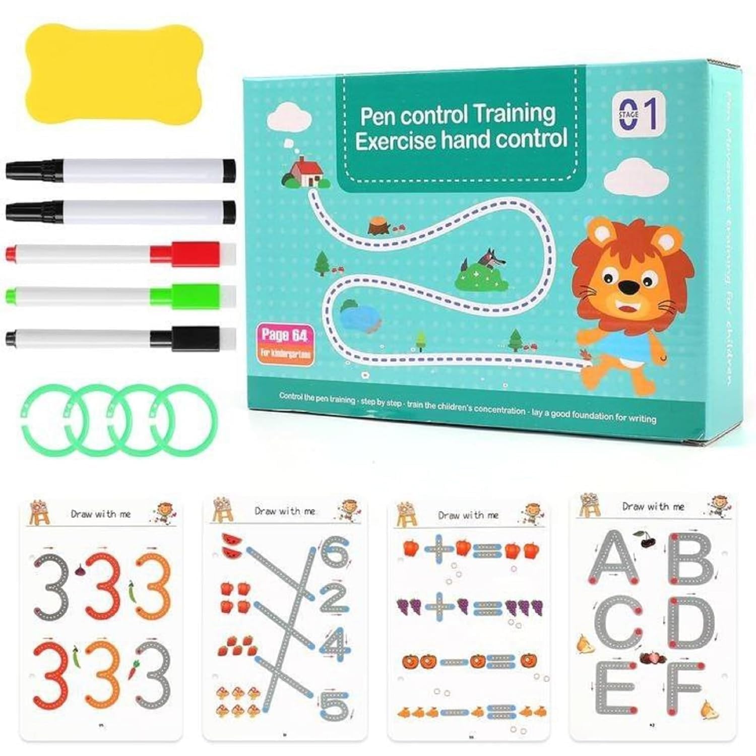 Magical Tracing Workbook Set 64 Pages Alphabet & Number Writing Practice Book for Kids Reusable Handwriting Pen Control Training for Preschool Learning-image-24