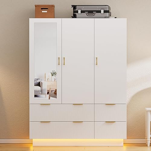 Miniatura 11 de PAKASEPT Armario Armario con 4 puertas, 70.87 pulgadas de alto Armarios para dormitorio con puerta calada, cajones, barra para colgar y estantes,