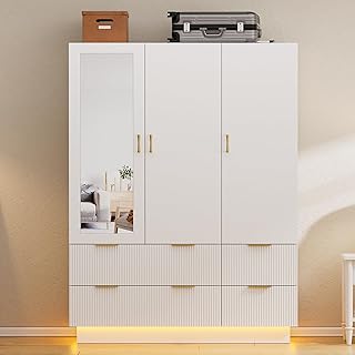 PAKASEPT Armoire Wardrobe Closet with 3 Door, Bedroom Armoires with Mirr...