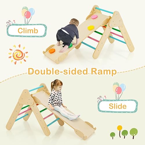 Miniatura 4 de Costzon Juguetes de escalada para niños pequeños, Escalera Montessori de madera para escalar arco con rampa deslizante, métodos de combinación