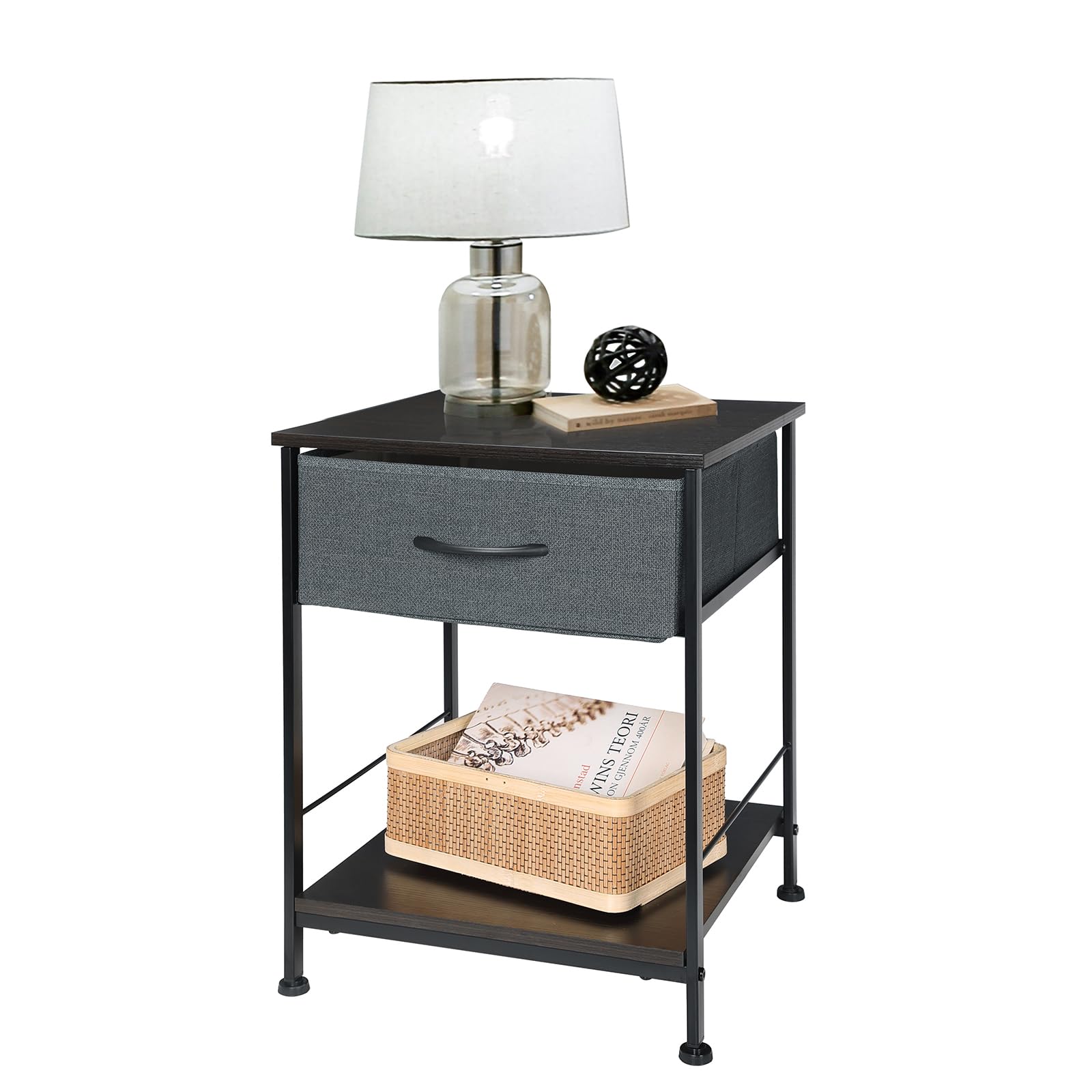 CSJGPQJ Nightstand with Fabric Storage Drawer, Side Table End Table Bedside Table Mini Nightstand for Kids Room, Bedroom, Living Room, 20 Inch Tall, Dark Grey