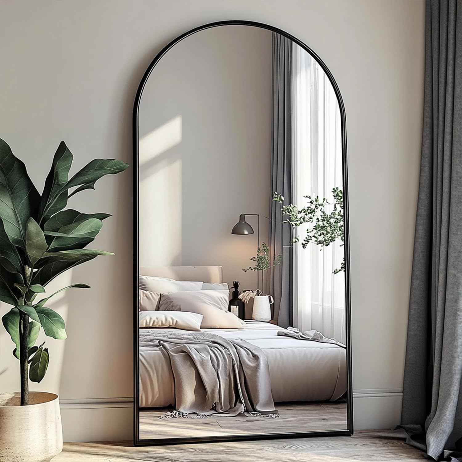 TinyTimes 76''x34'' Arched Floor Mirror, Full Body Mirror with Stand, Modern & Contemporary Design, Aluminum Alloy Frame (Black) - Image 2