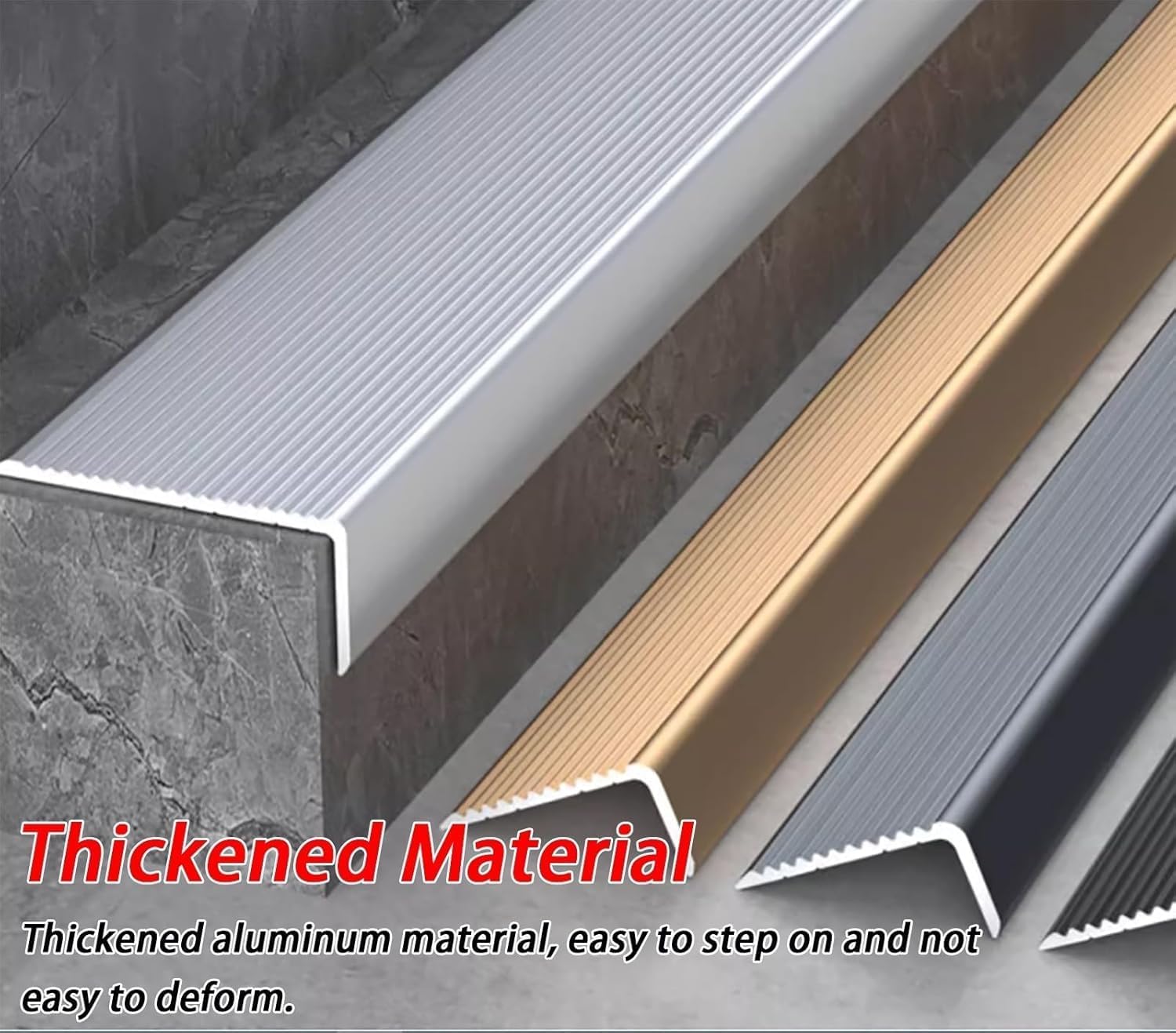 Threshold Strip，Flooring Transition Strip，Floor Transition Strip 2 Inch Wide Stair Edge Nosing Trim for Tile to Tiles, Aluminum Step Tile Edging Trim for Step, L Shape Indoor/Outdoor Staircase Tread(B