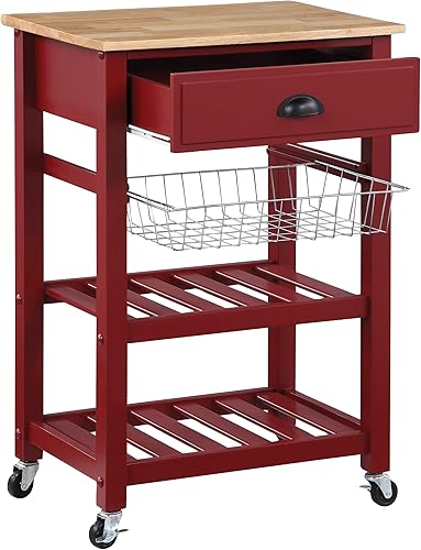 Miniatura 2 de OSP Home Furnishings Hampton - Carrito de cocina con parte superior de madera, cajón para utensilios, cesta debajo del gabinete y 2 estantes de