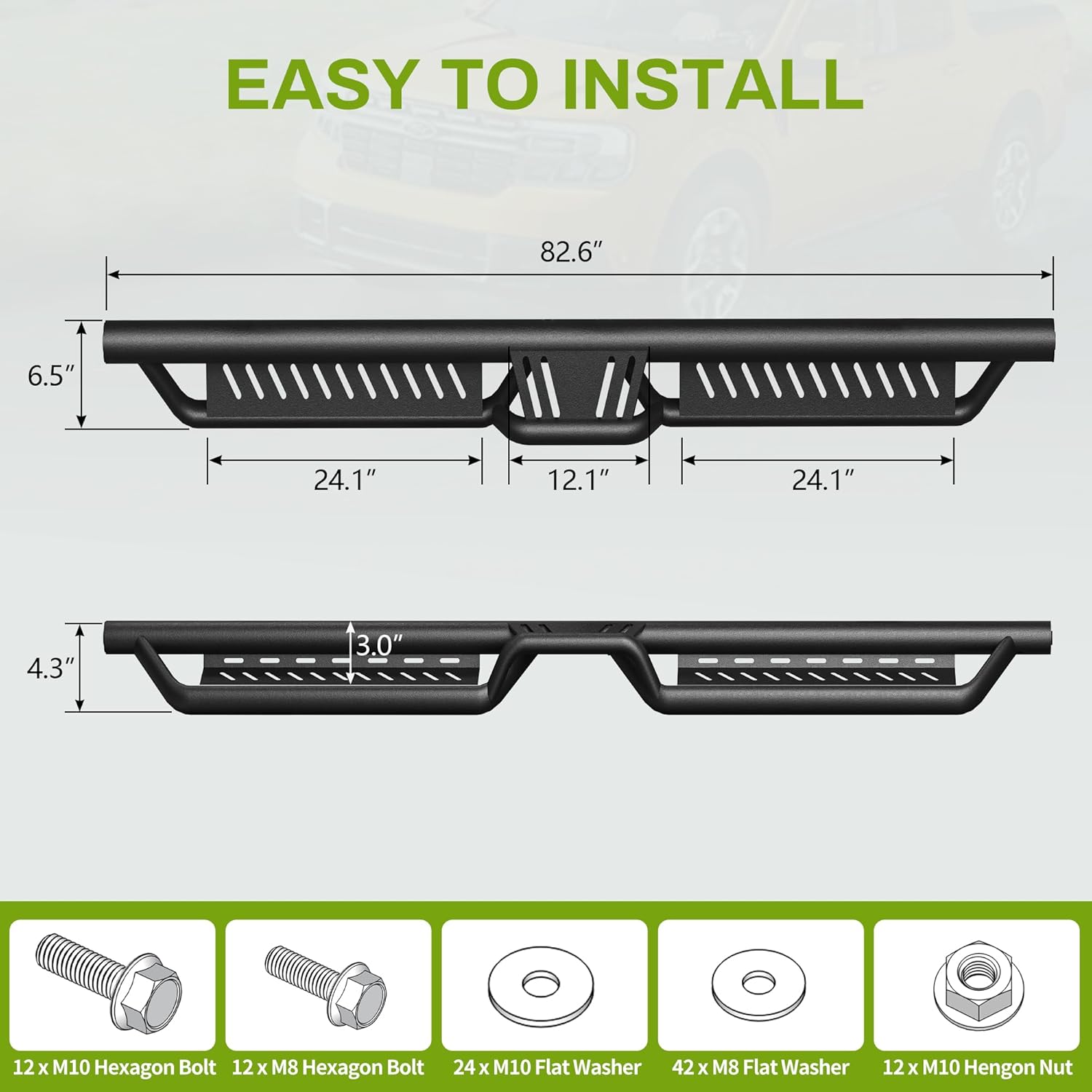 YITAMOTOR Running Boards Compatible with 2009-2018 Dodge Ram 1500 Crew Cab, 2019-2024 1500 Classic, 2010-2026 2500/3500, Black Powder Coated Nerf Bars, Two-Stair Side Steps