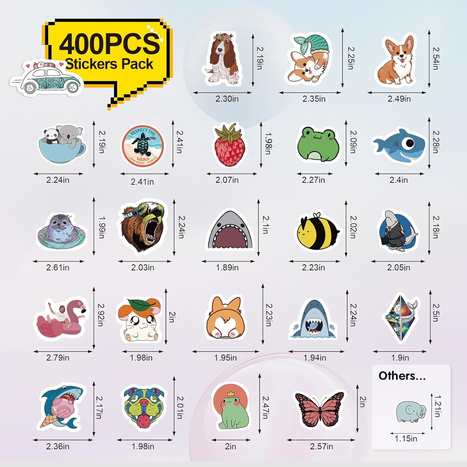 Arme 400Pcs Animal Stickers Pack, Cute Animal Stickers Waterproof, Pet Stickers for Toddlers Kids Teens Girls Boys, Colorful Vinyl Stickers for Water Bottles Computer Skateboad Phone Notebooks