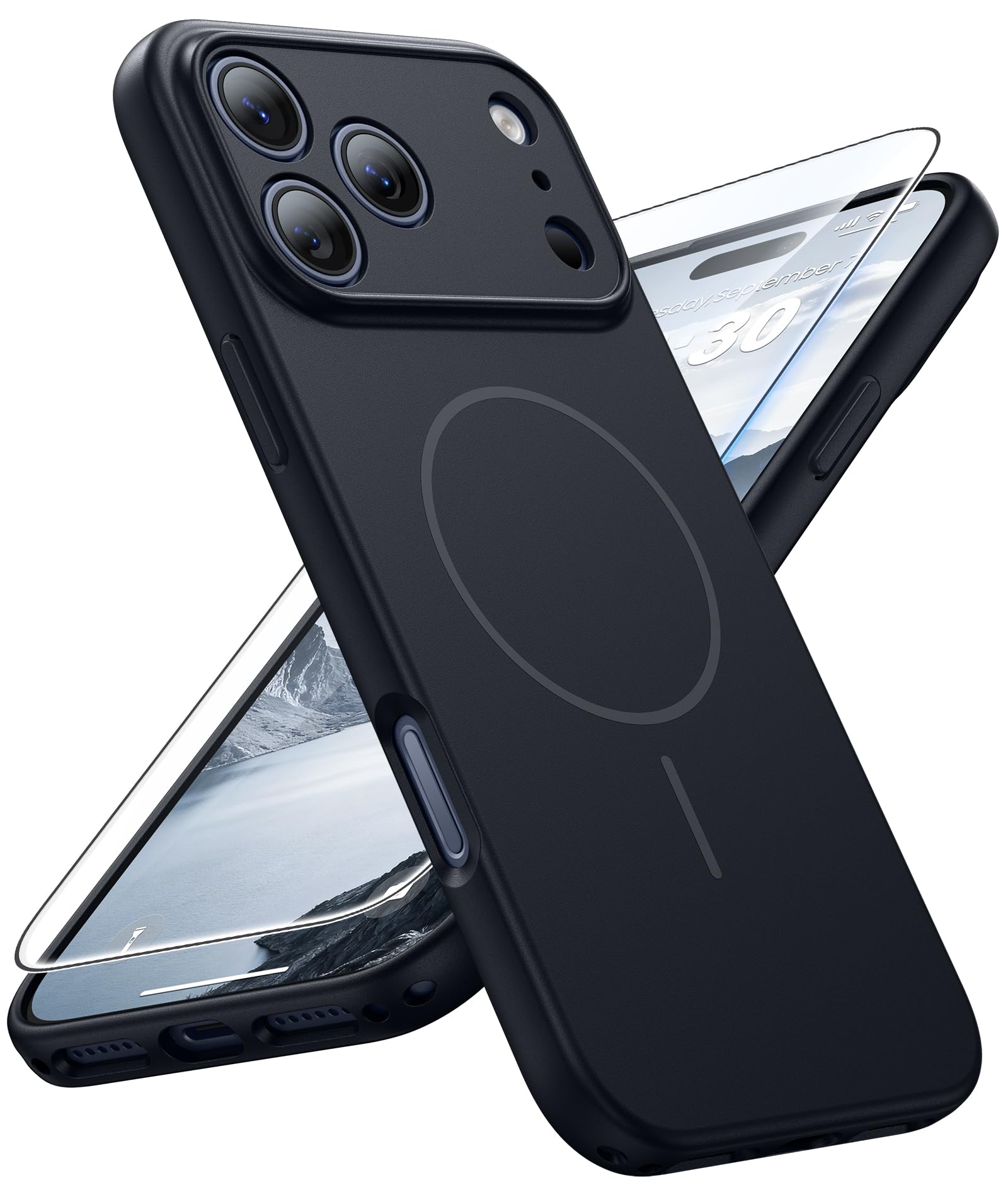 FNTCASE for iPhone 17 Pro-Max Case: Solid Black Compatible with MagSafe | With Screen Protector, Full Camera Protection, Slim Matte Magnetic Shockproof Cover, 14FT Military Grade Drop Tested