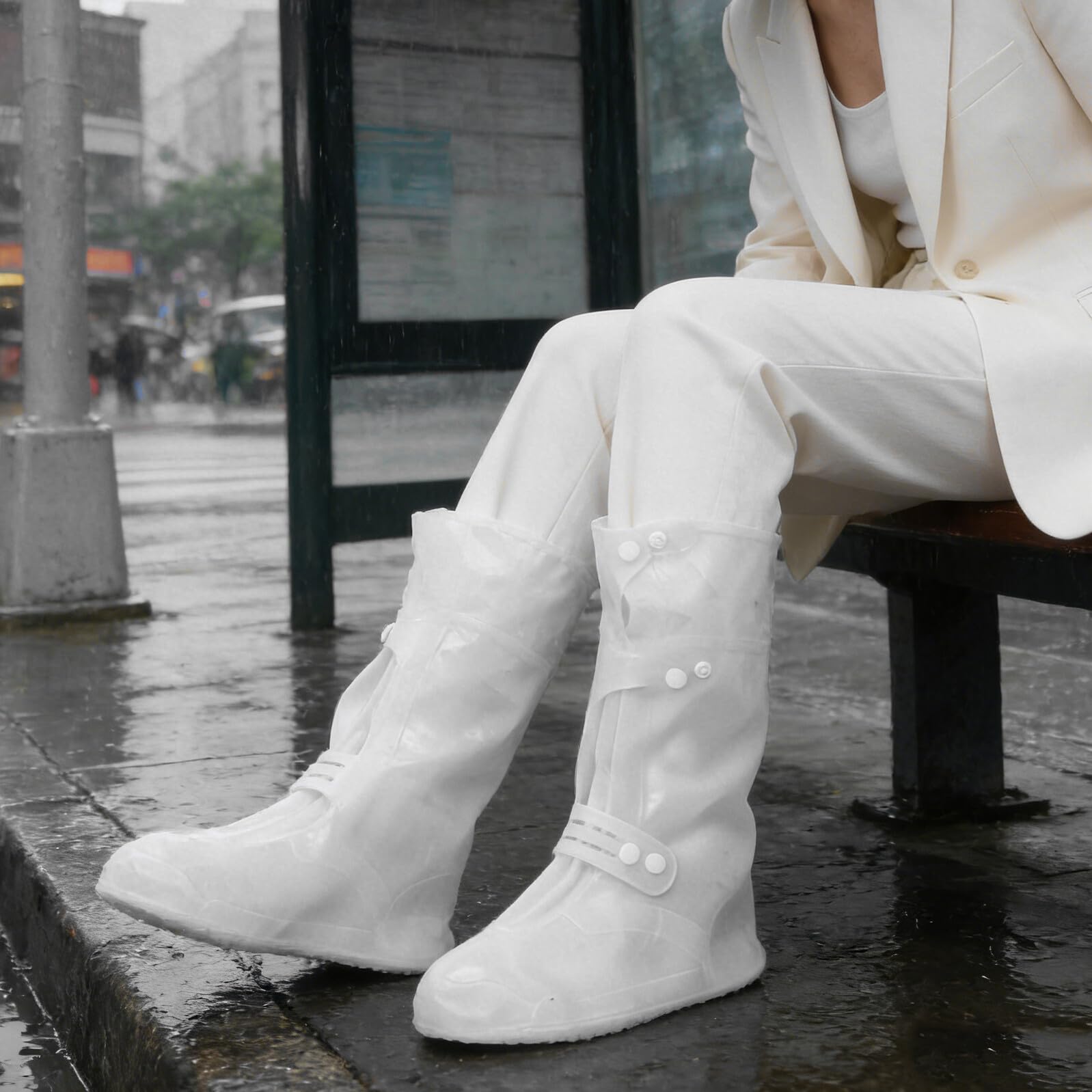 Abaodam Guêtres de Randonnée Imperméables en PVC Blanc, Couvre-Chaussures Désert Réglables, Protection Antidérapante pour Chaussures de Randonnée en Plein Air