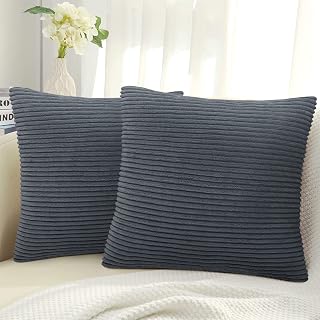 Hafaa Cushion Covers 45 x 45 (Pack of 2) Super Soft Velvet Grey Cushions with Covers Included Square Throw Decorative Cushion Inserts for Sofa Bedroom with Invisible Zipper 18x18 Inch (Stripe)