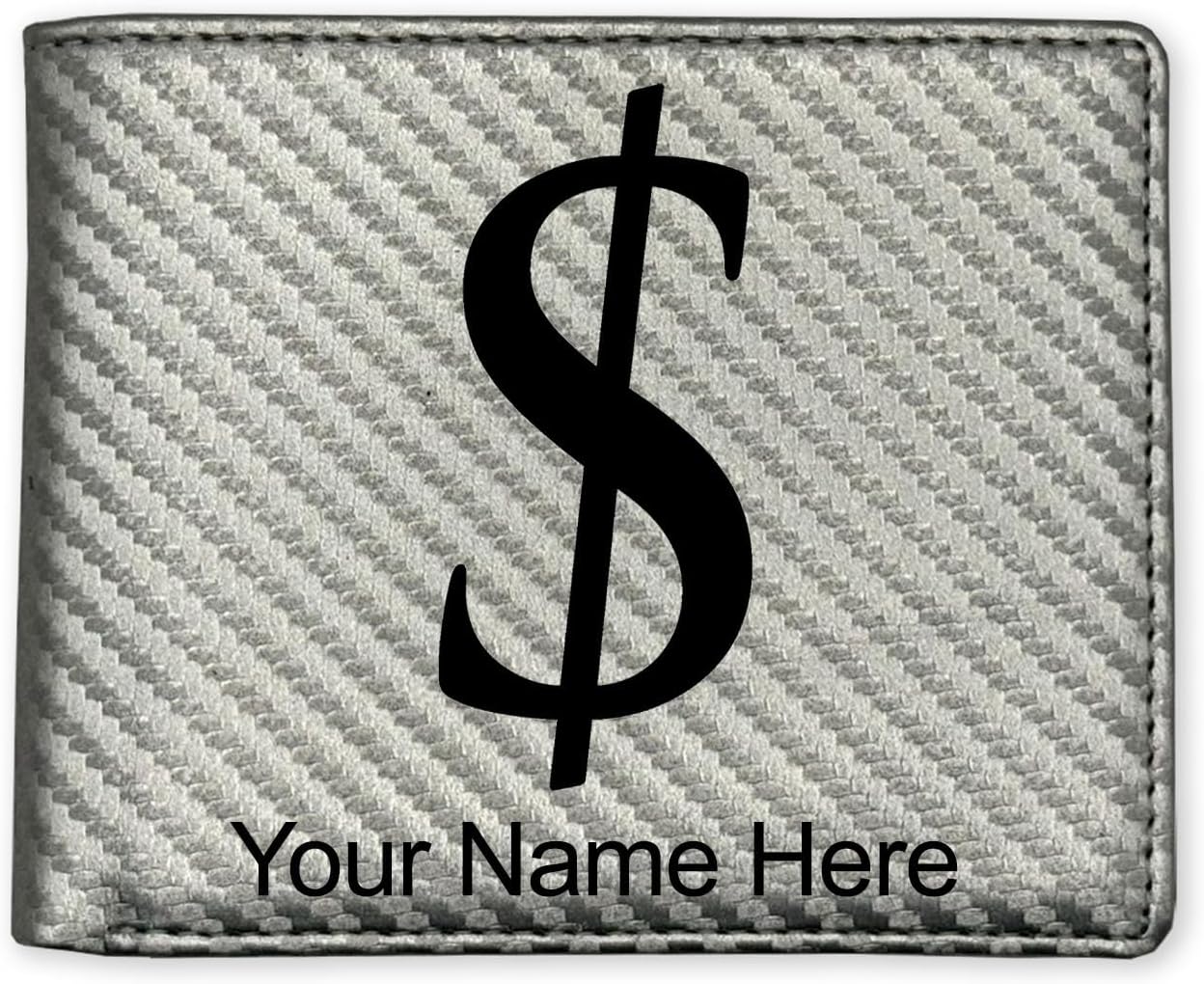 LaserGram Faux Leather Bi-Fold Wallet, Dollar Sign, Personalized Engraving Included (Carbon Fiber Red)