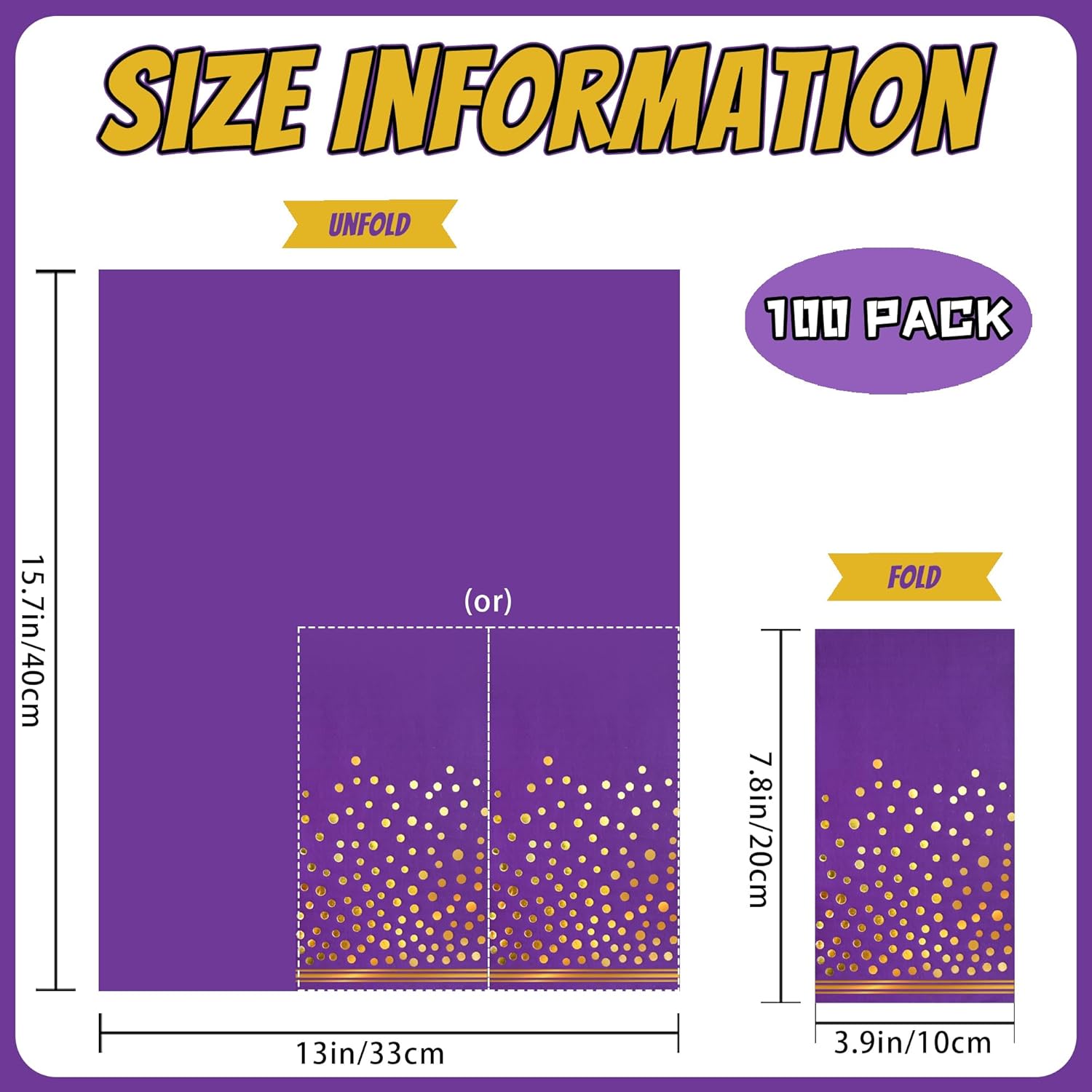 100 Pcs Purple Paper Napkins Disposable - Purple Gold Dot Dinner Party Napkins for Bathroom Wedding Anniversary Birthday Mardi Gras Party Supplies - Image 3