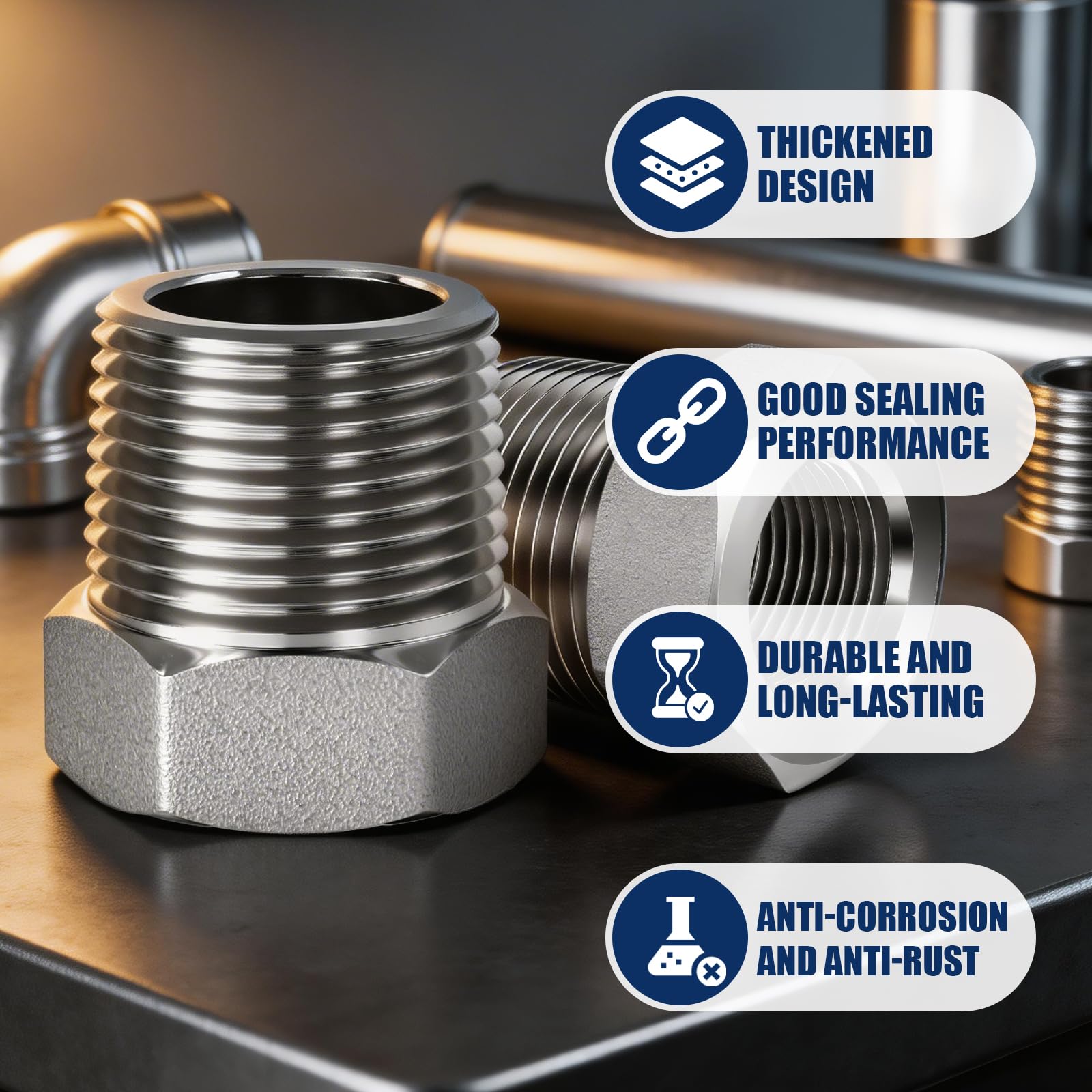 Bwintech 2 Pz da 1/2" femmina a 1" maschio con filettatura BSP Connettore esagonale inossidabile di riduzione per la conversione del collegamento dei tubi