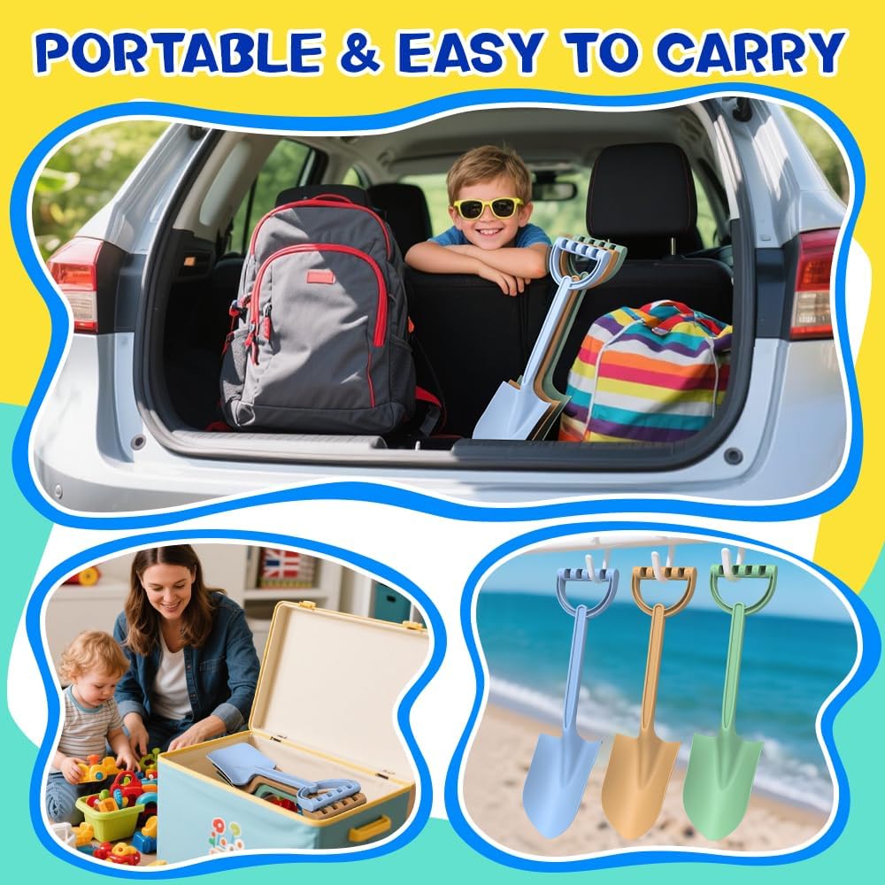 3 PCS 16‘’ Beach Shovels for Kids Adults, Beach Snow Sand Toys for Outdoor Travel Playing, Safe Gardening Sets for Shoveling Planting Digging, Light Weight Toy for Boys Girls