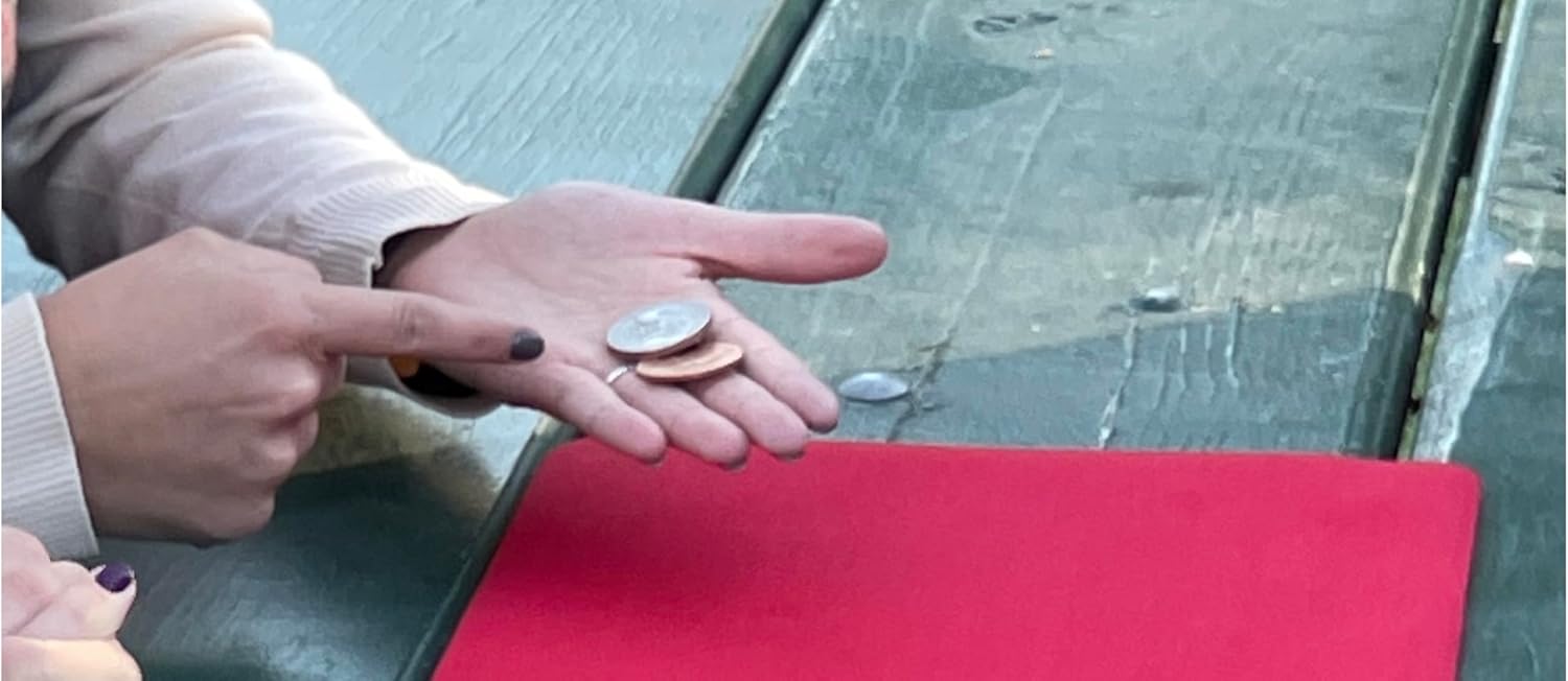 Ted's Sterling Magic Hopping Halves Sun and Moon, Half Dollar and English Penny Coin Trick (Expanded Shell)