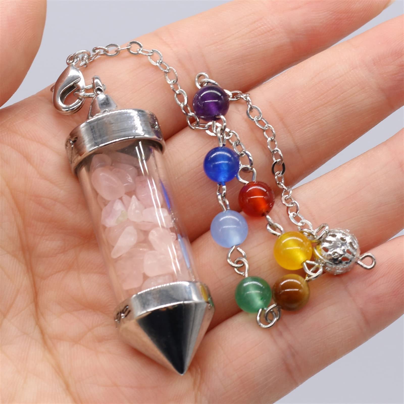Natürliche Stein Wahrsagerei Pendel Kristall Quarz Mekabal Wahrsagerei Sechseckigen Prisma Zauberstab DIY Schmuck Voller Textur (Color : Rose Quartz, Size : 36CM 56-59mm)