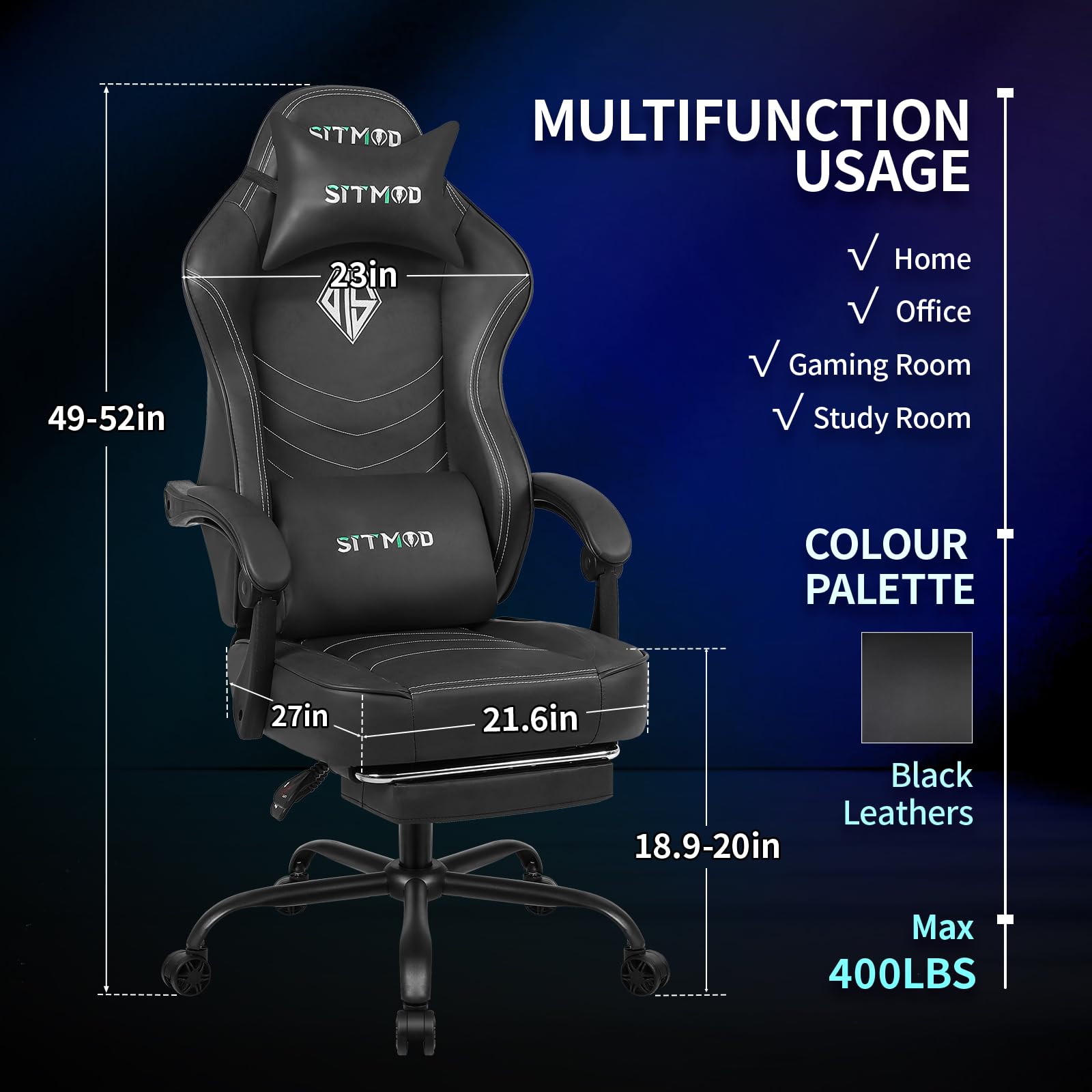 SITMOD Sedia Da Gaming Adulti, Sedie Da Gioco Grandi E Robuste Con Poggiapiedi E Supporto Lombare, Sedia Regolabile In Altezza E Reclinabile Per Computer Per Sala Giochi, Soggiorno E Ufficio