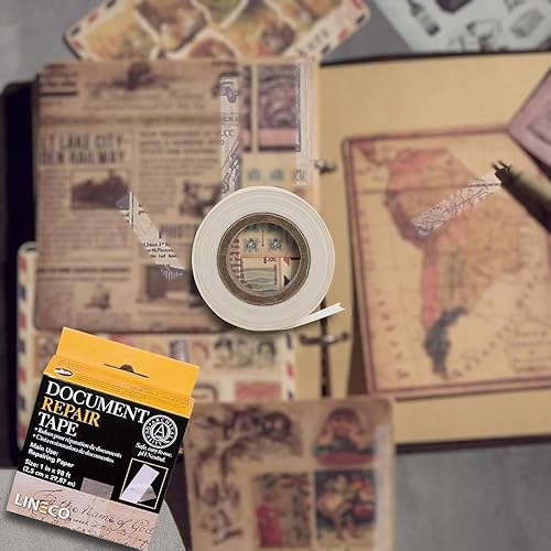 Miniatura 22 de Lineco, Cinta de reparación de documentos de archivo, 1 pulgada x 98 pies, translúcida sin ácidos, para documentos de papel de reparación, libro