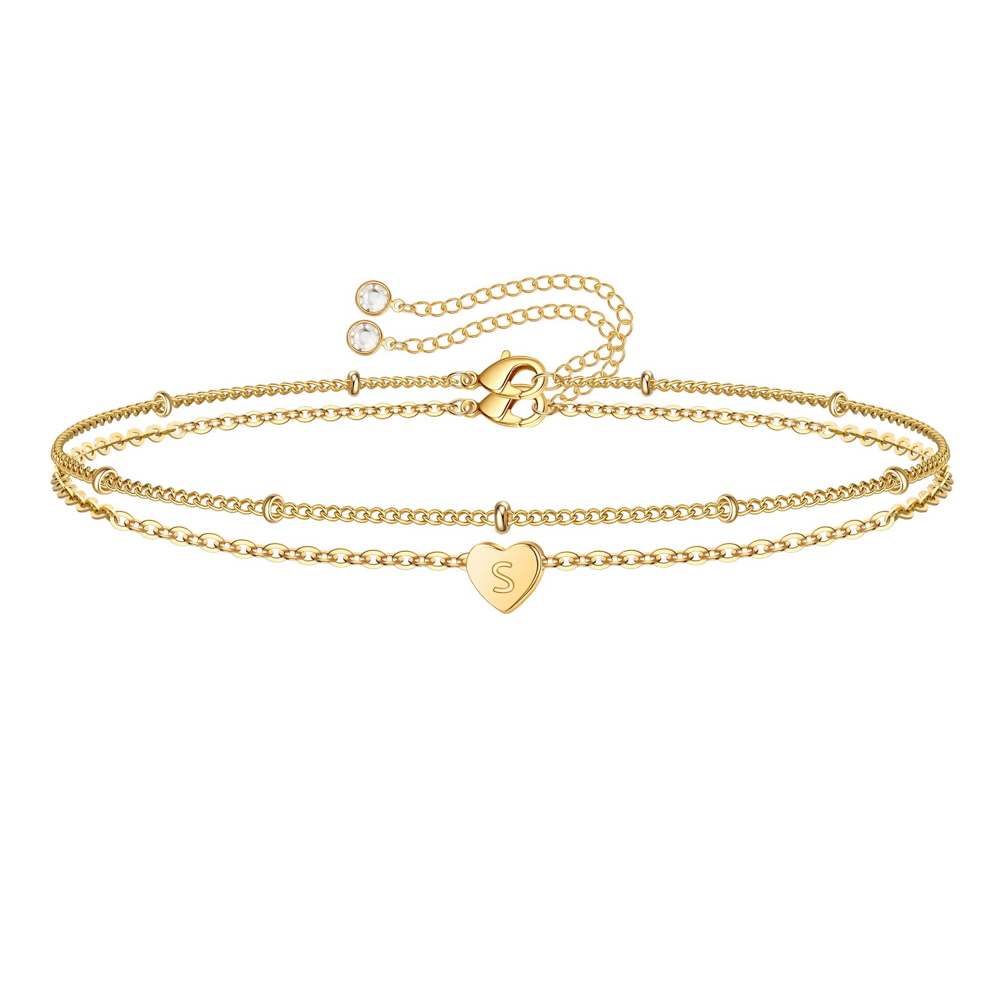TINGN Gold Silber Herz Armband Damen, 14K Gold/Weißgold Vergoldet Buchstaben Armband Mädchen Herz Armbänder Schmuck Damen Jubiläum Geschenk Geburtstag Geschenke für Sie Frauen Freundin Mädchen