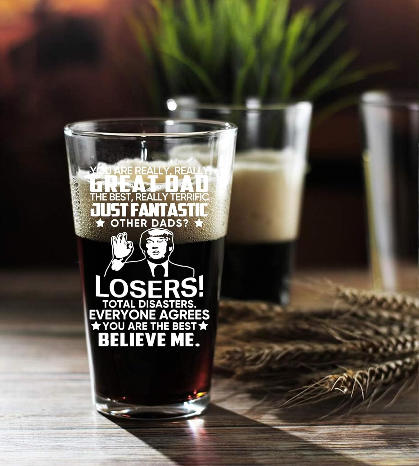 Xmas Dad Gift from Daughter, Gifts for Daddy from Son, Daddy Birthday Present Ideas, Good Fathers Day Presents for Papa, Trump Great-Dad Beer Glass - Image 8