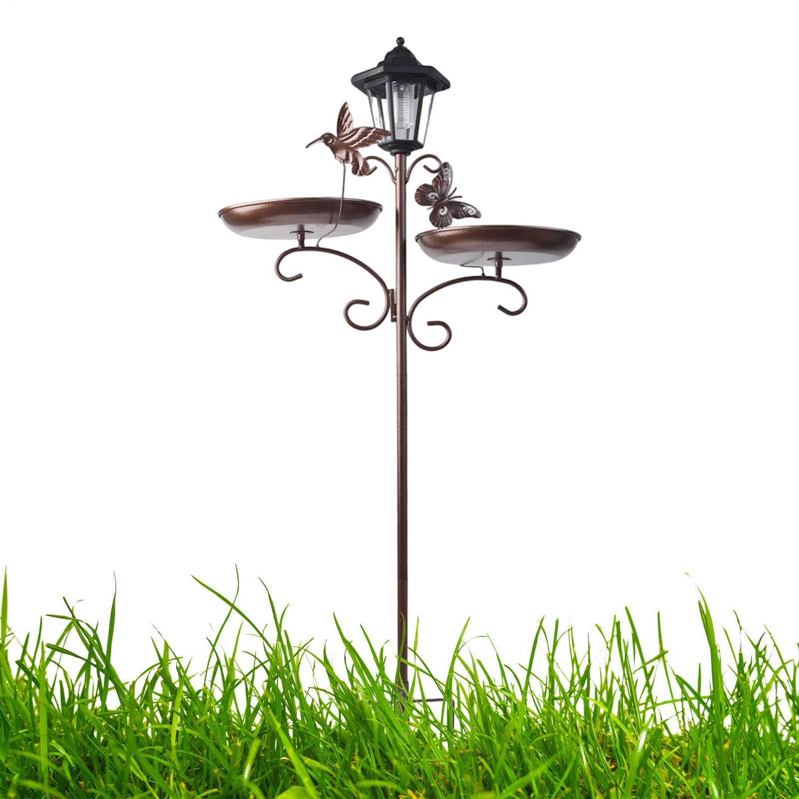 Vasca Per Uccelli Da Esterno Vassoio Abbeveratoio A Energia Solare Con Luce | Mangiatoia Multifunzione adatto a Giardino Balcone Patio Cortile Esterno Prato Terrazza