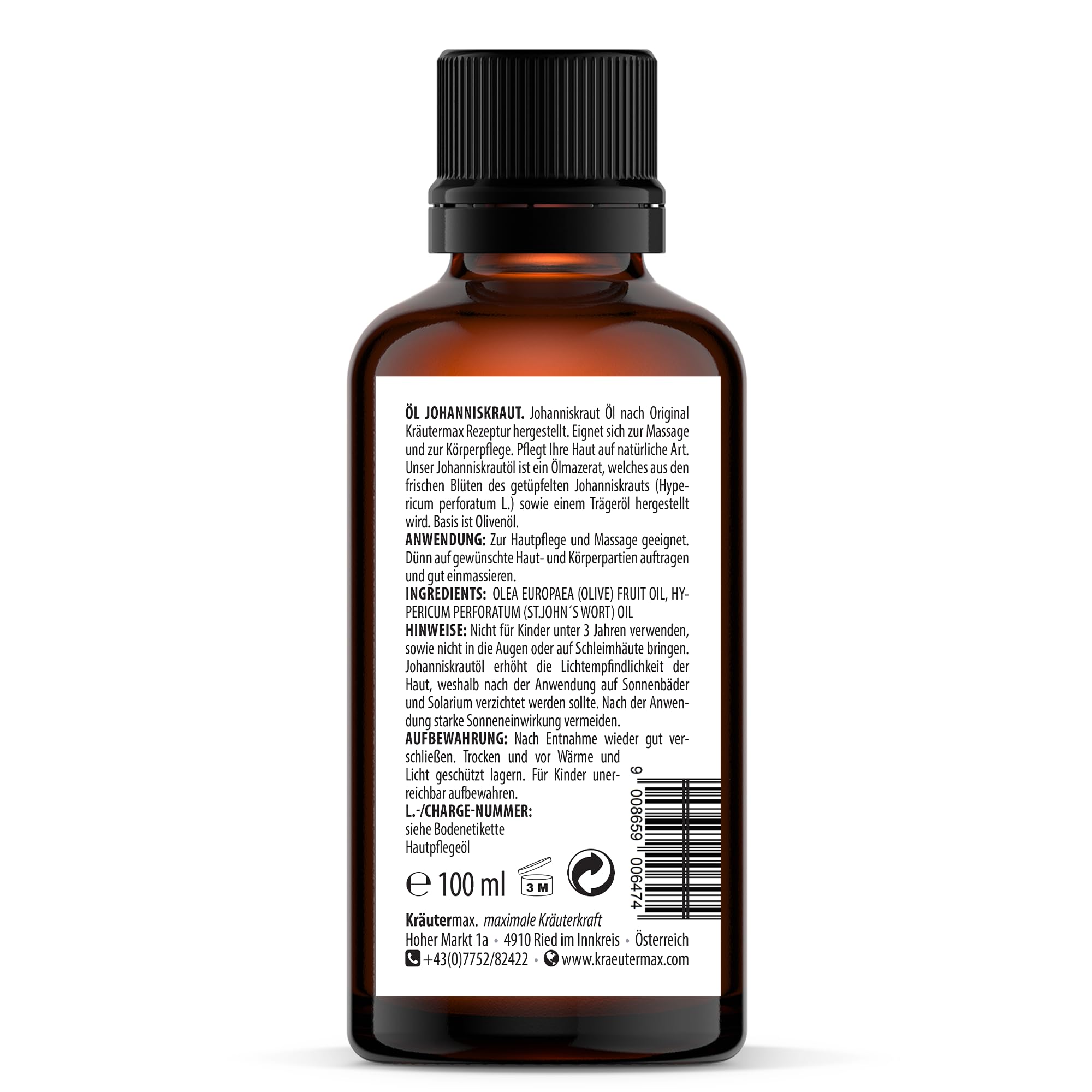 Kräutermax Echtes Johanniskraut Blüten Öl Kräuter Extrakt Flüssig Einreibung 1 x 100 ml