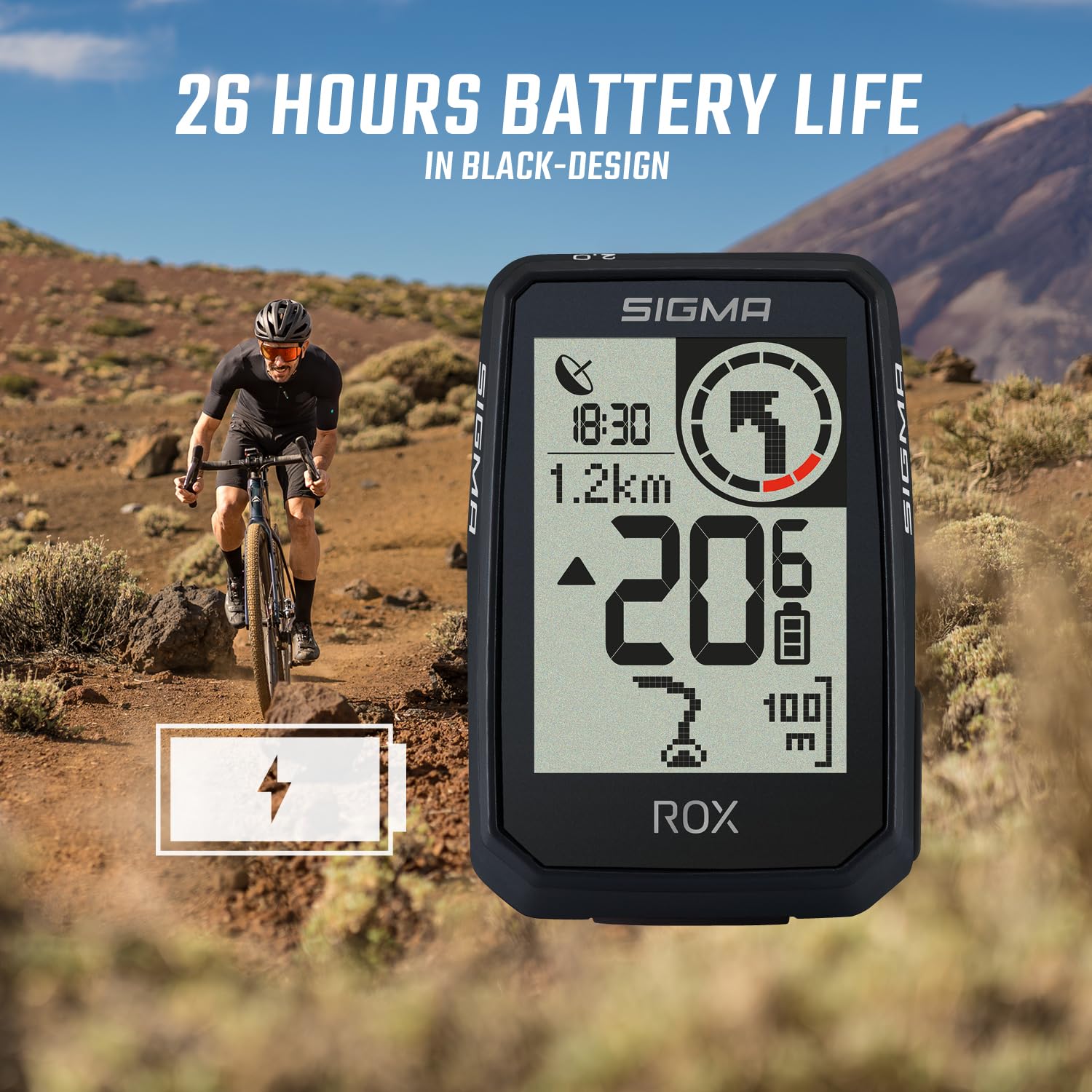 SIGMA ROX 2.0 Endurance Black | 26h Akkulaufzeit | kabelloser Fahrradcomputer | GPS und Navigation inklusive OVERCLAMP Butler |Outdoor GPS Navigation | E-Bike Kompatibel