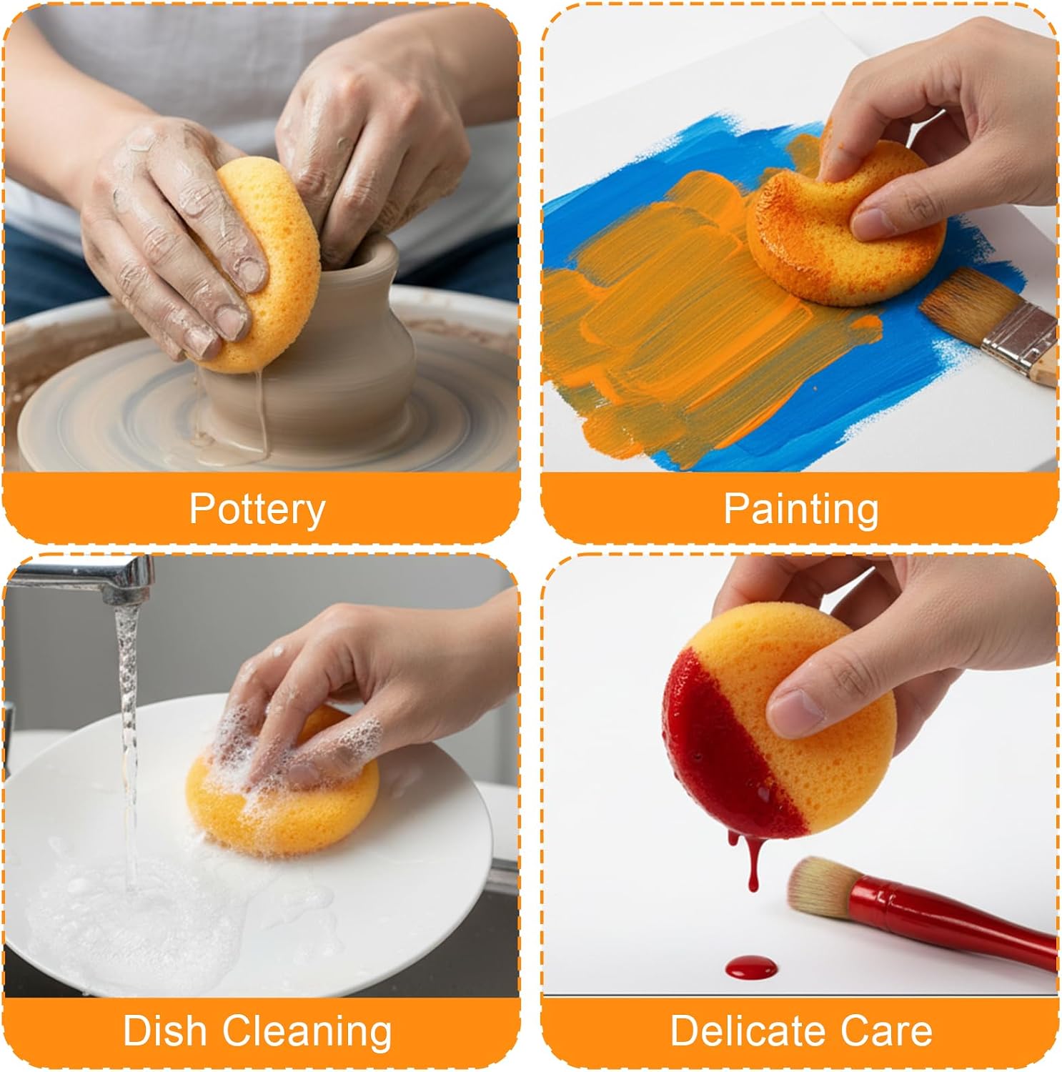 12Pcs Pottery Sponges, 2.75 Inch Yellow Round Pottery Sponges, Soft Water-Absorbent Clay & Painting Sponge for Ceramics, Crafts, Face Painting Leather Care & Household Cleaning