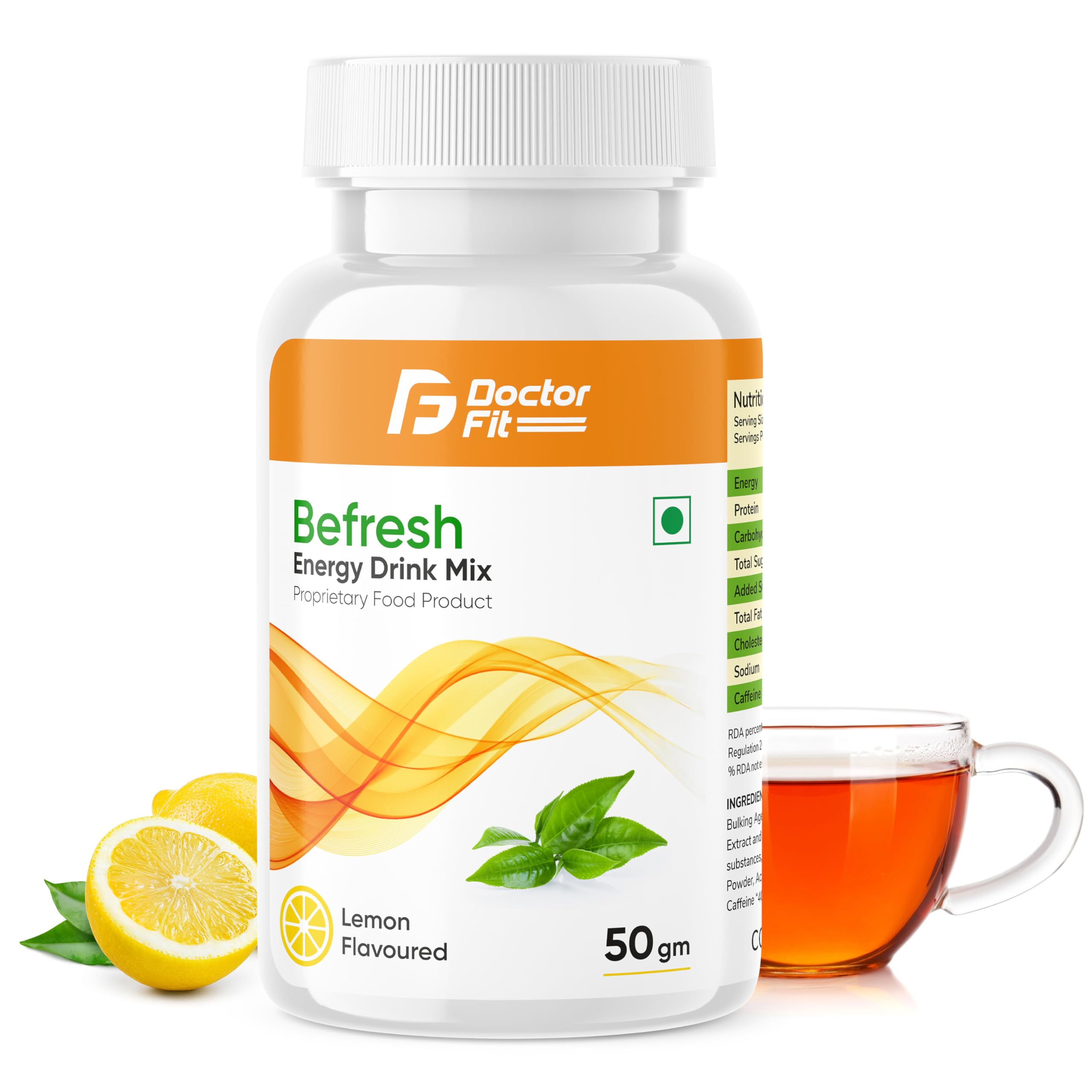 DOCTORFIT Befresh Energy Drink Mix, Herbal Green Tea Extract 50g (Pack of 1), Lemon Flavoured)