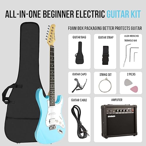 Miniatura 2 de Soulmate Kit de guitarra eléctrica de tamaño completo de 39 pulgadas para principiantes, guitarra eléctrica HSS de cuerpo sólido con amplificador,