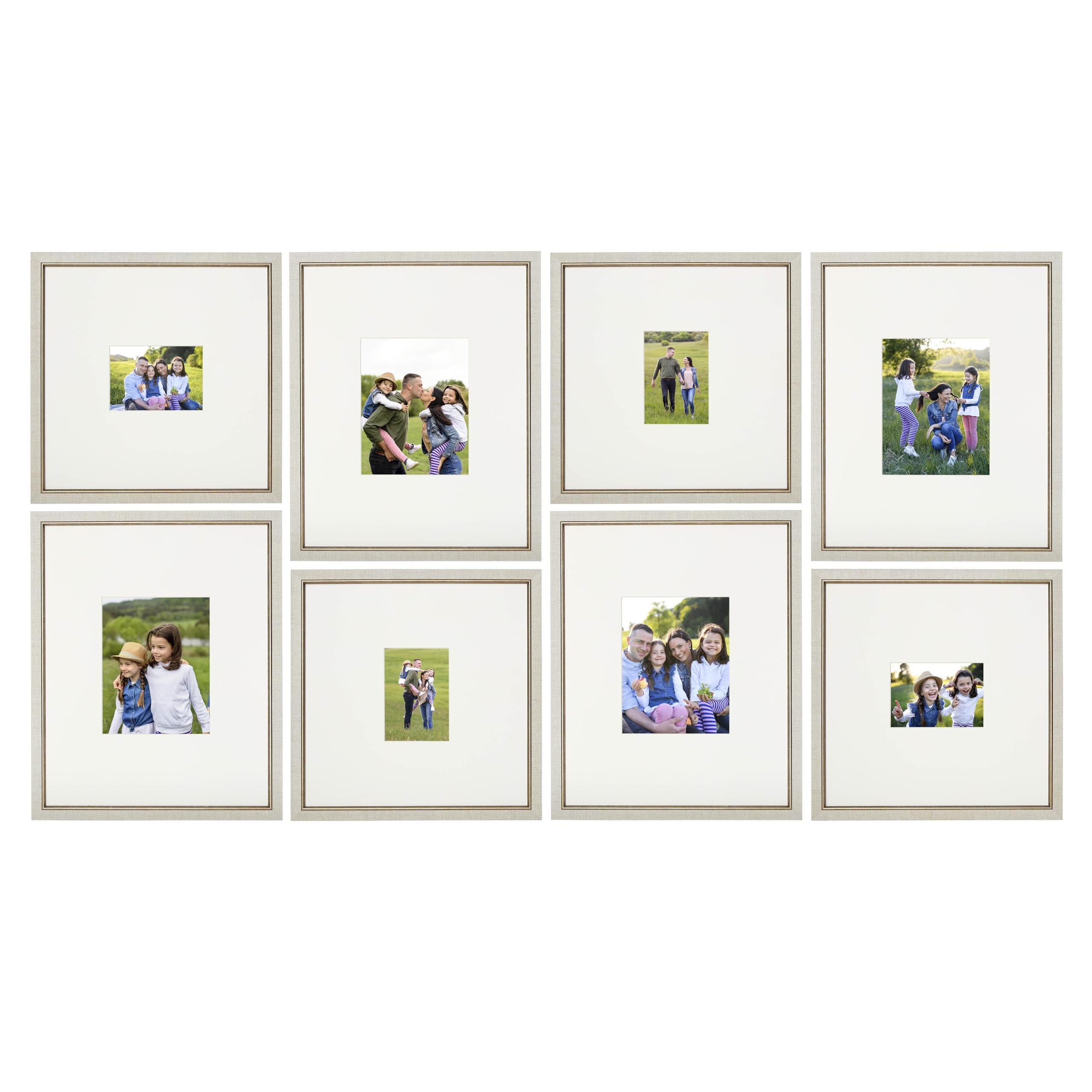 Camden Reed Arcadia 8 Piece Oversized Gallery Wall Frame, 16x20 and 16x16 Inch Matted Frames for Featuring 8x10 and 5x7 Inch Photographs or Art Prints, Ivory and Gold Molding