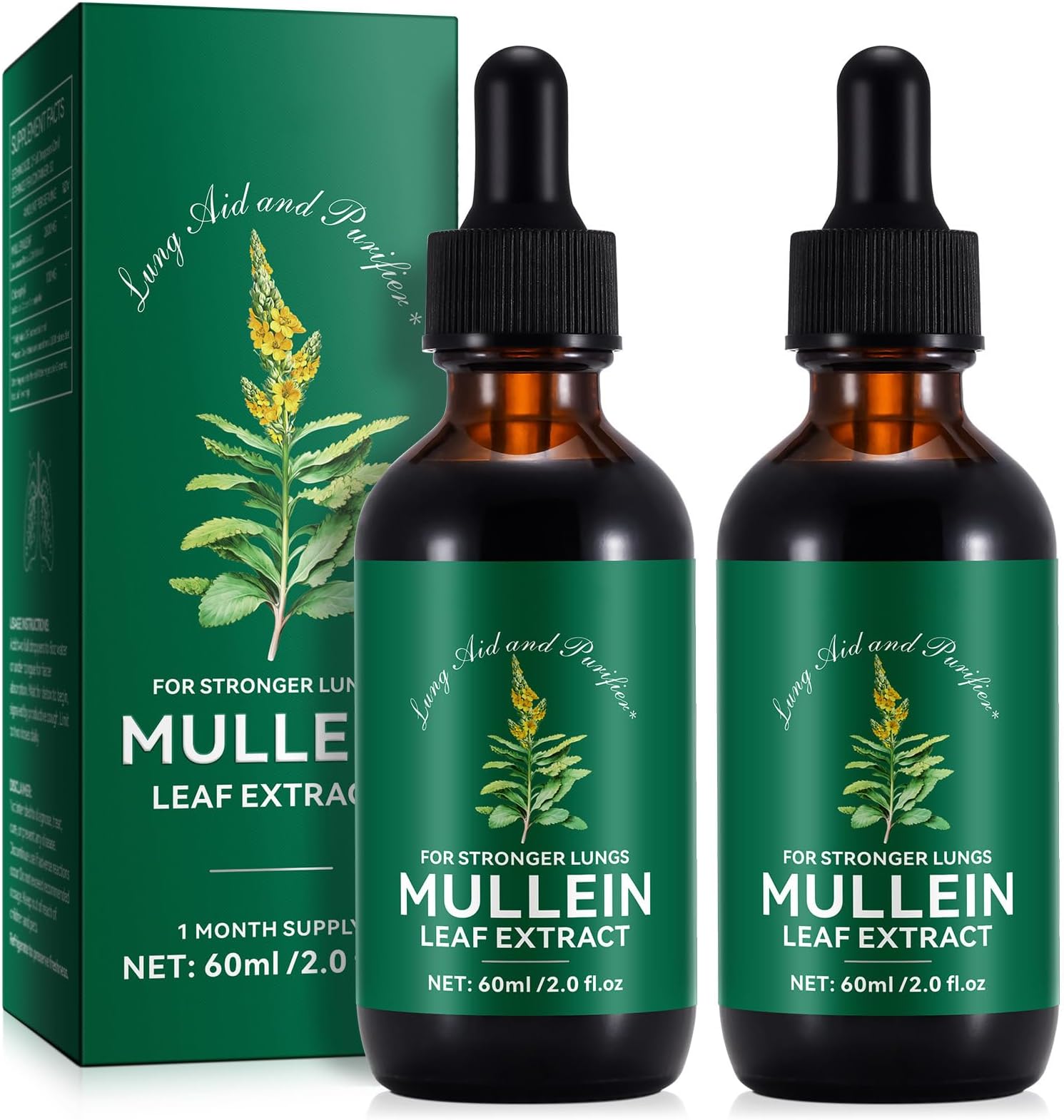 Mullein Drops for Lungs 4 Fl Oz - Mullein Leaf Extract for Lungs with Chlorophyll - Natural Herbal Supplement for Lung Cleanse, Respiratory Support, Boosts Immunity, Digestive Wellness