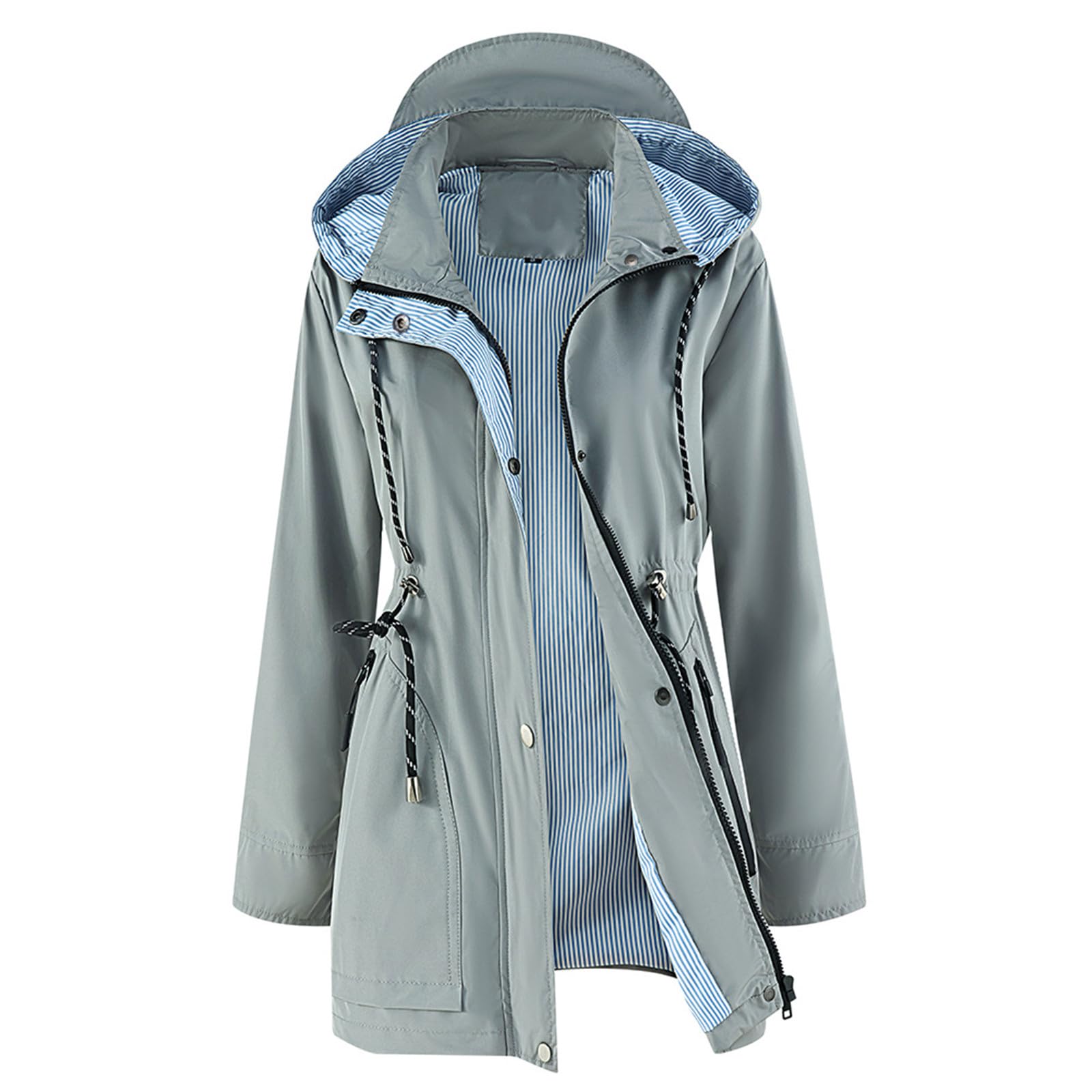 Genérico Chubasquero Mujer-Chaqueta Impermeable Ligera Para Mujer Cortavientos A Rayas Para Escalada Al Libre Con Capucha Gabardina
