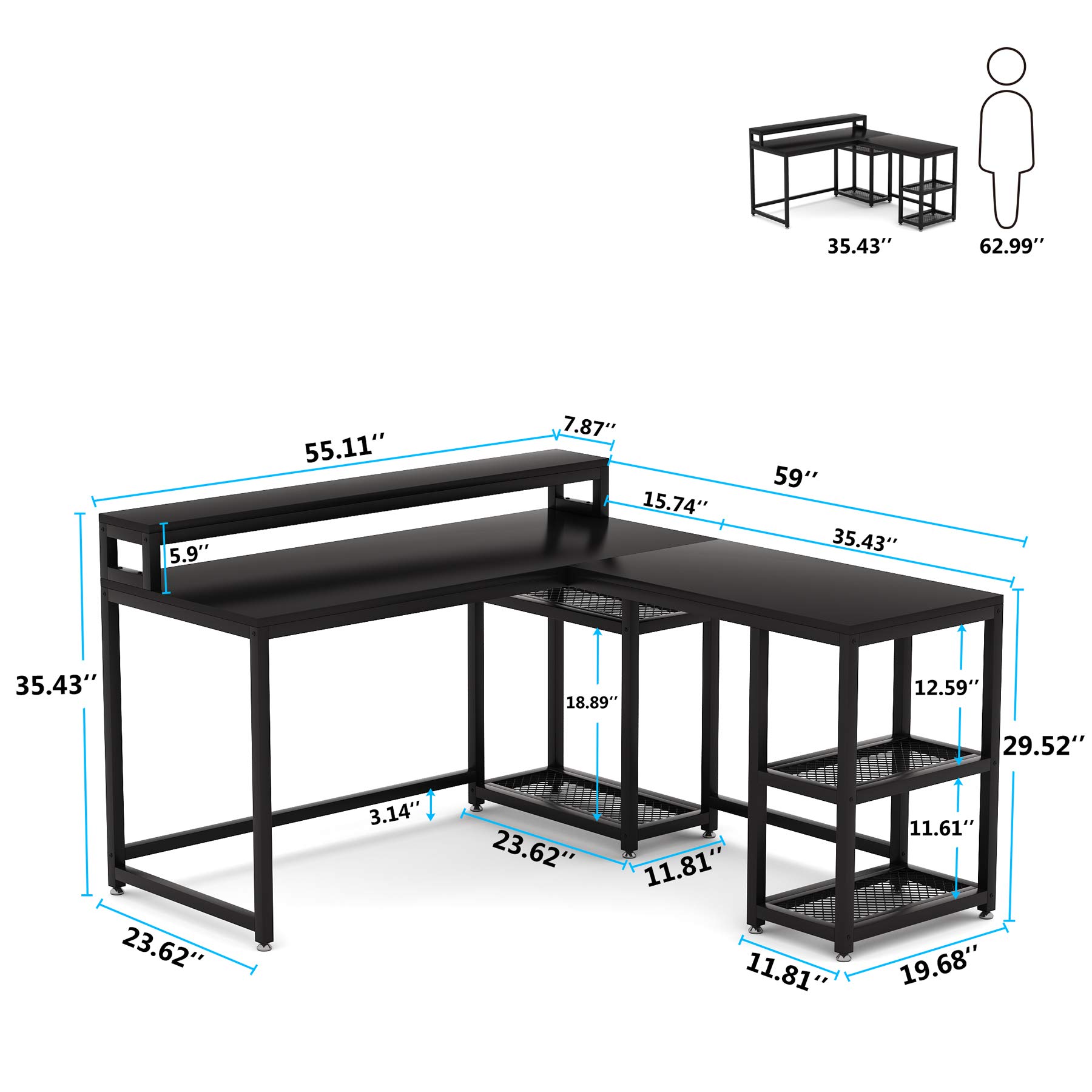 Buy Tribesigns Reversible LShaped Desk with Monitor Stand, 59x55 inch