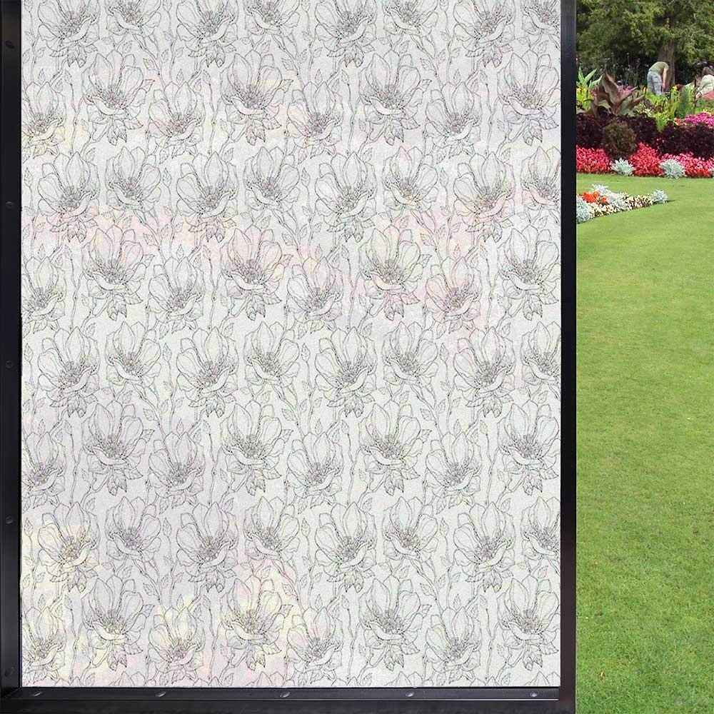 Magnolia window film security window film,for Home Office Removable,Grey and White 60 x 90 cm