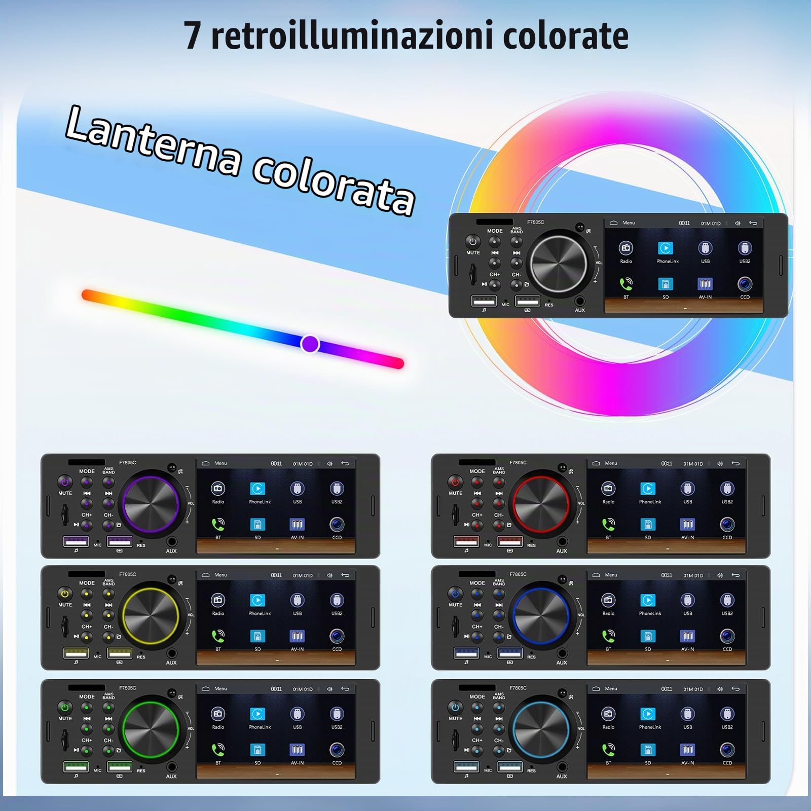 CAMECHO Autoradio 1Din Carplay con Telecamera Posteriore 4 Pollici Schermo, Android Auto Bluetooth HD touch display radio con Mirror Link FM/RDS Controllo del Volante EQ Retroilluminazione