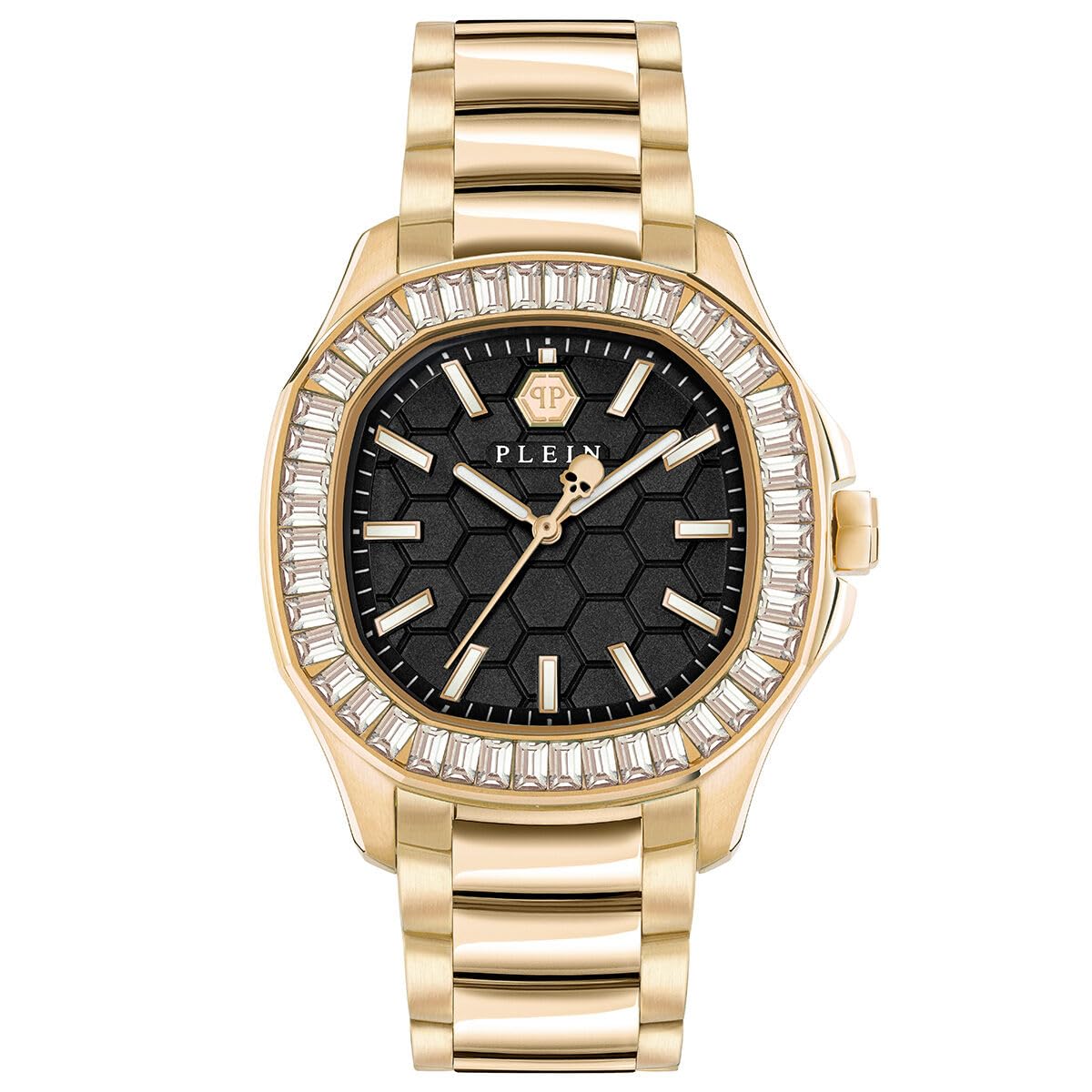 Philipp Plein $pectre Lady Collection Luxury Womens Watch Timepieces with a Gold Bracelet Featuring a IP Yellow Gold Case and a Black Dial